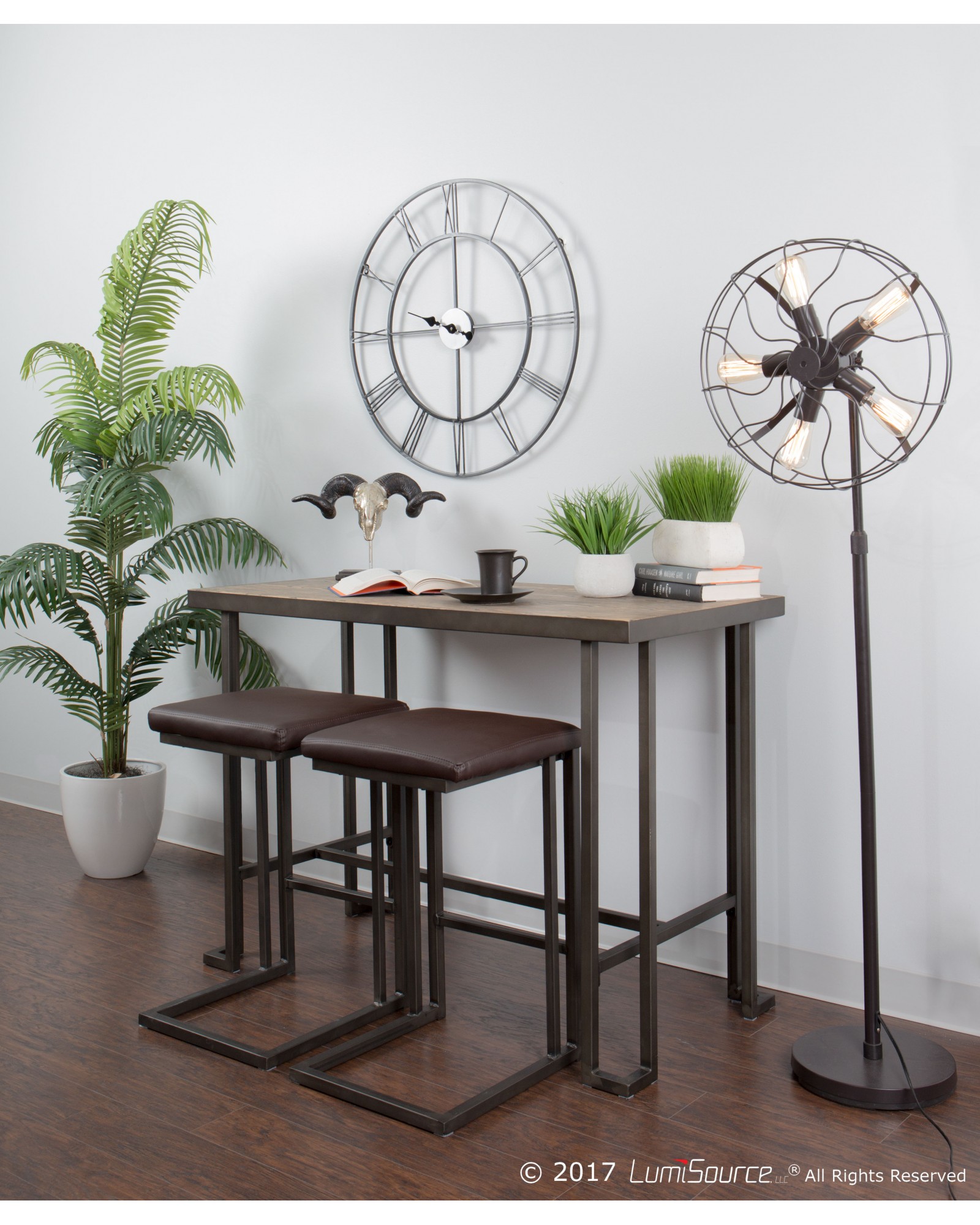 Roman Industrial Counter Stool in Antique and Espresso Faux Leather - Set of 2