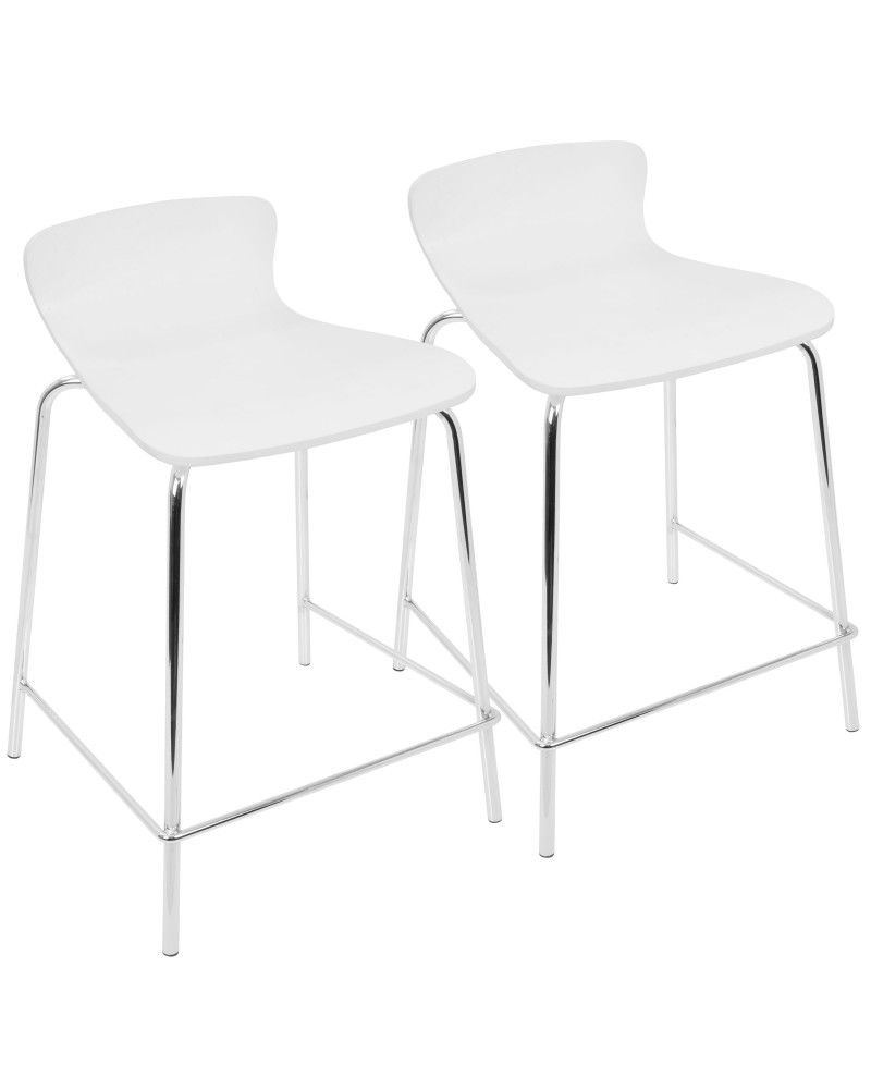 Woodstacker Contemporary Stackable Counter Stools in White - Set of 2