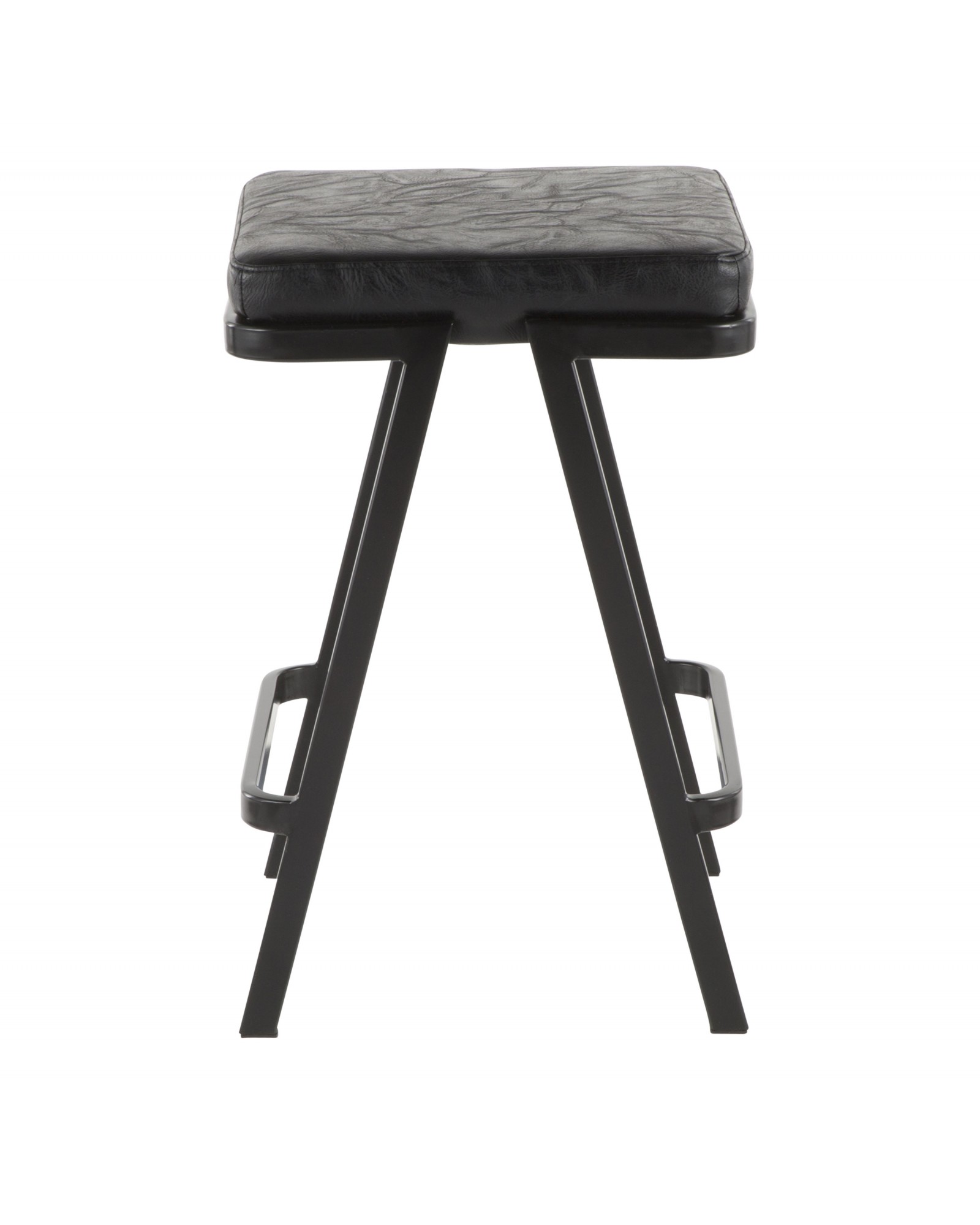 Seven Industrial Counter Stool in Black Metal and Black Faux Leather