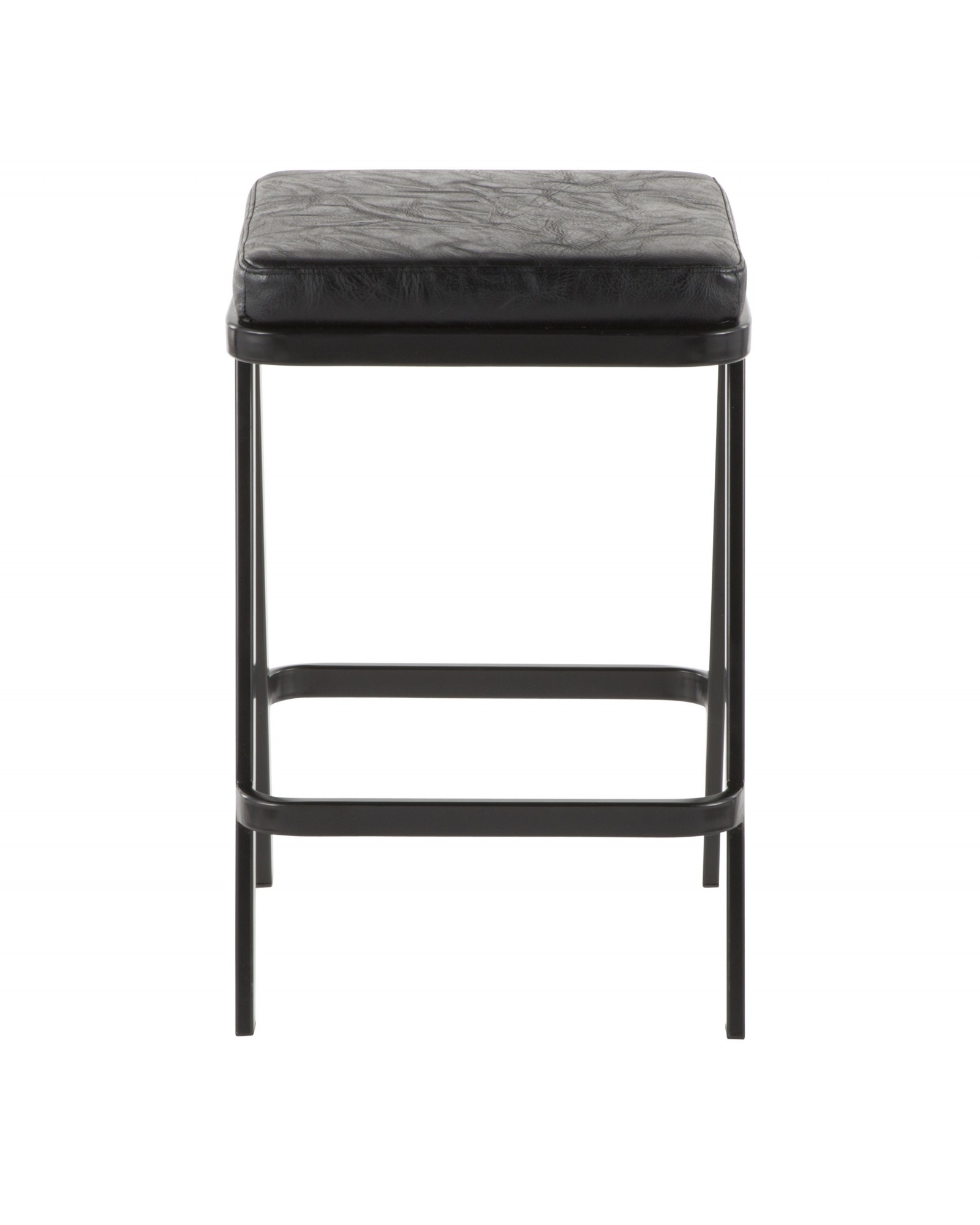 Seven Industrial Counter Stool in Black Metal and Black Faux Leather