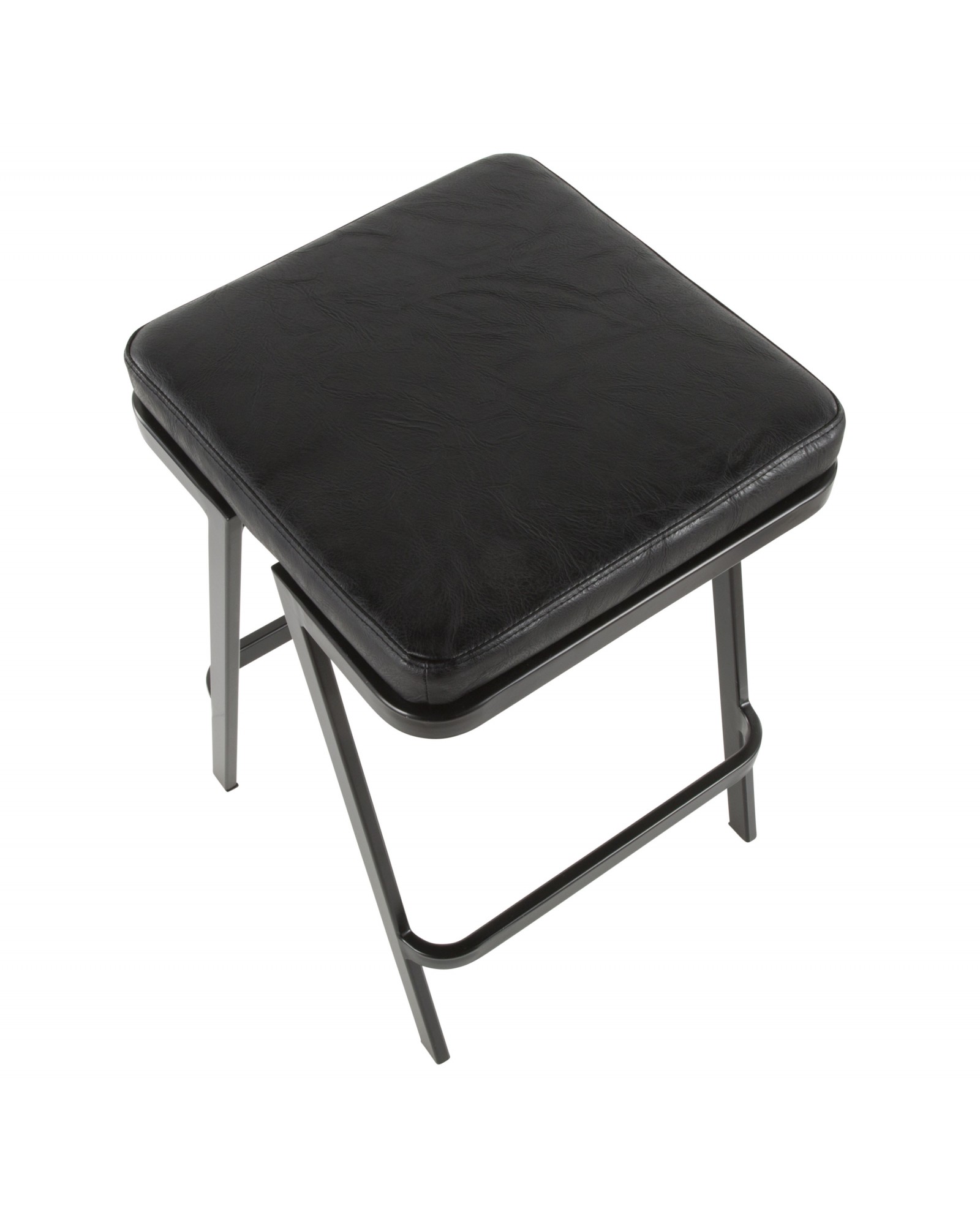 Seven Industrial Counter Stool in Black Metal and Black Faux Leather