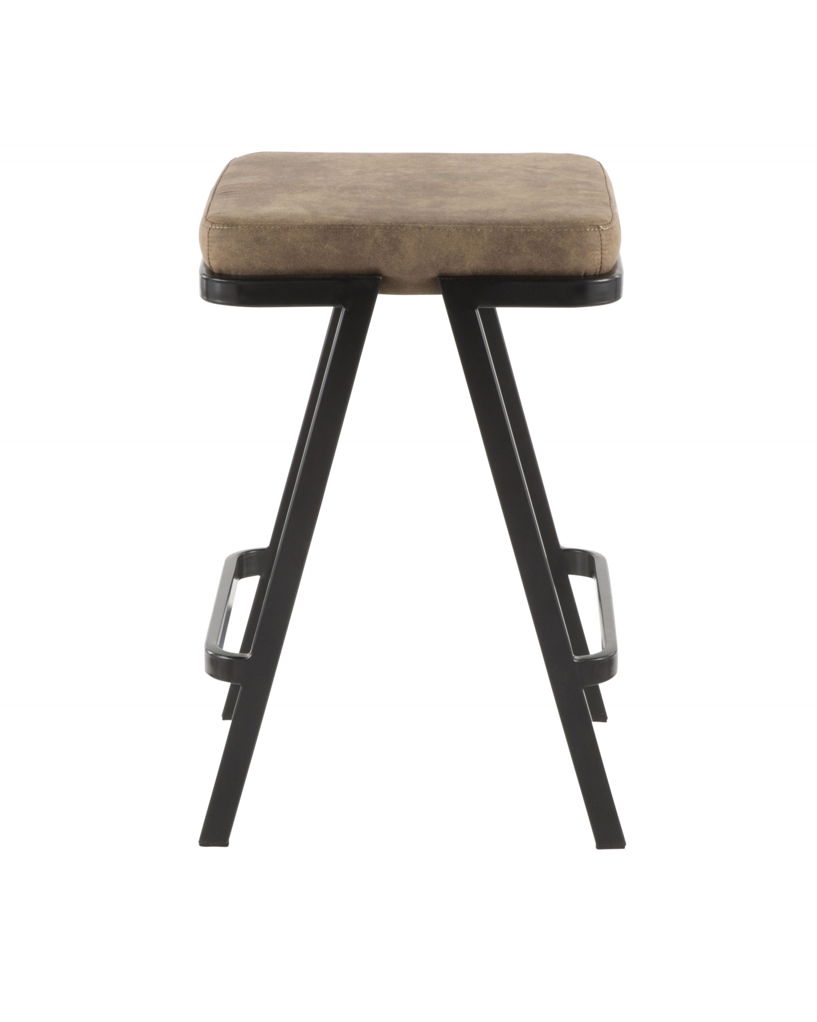 Seven Industrial Counter Stool in Black Metal and Brown Cowboy Fabric