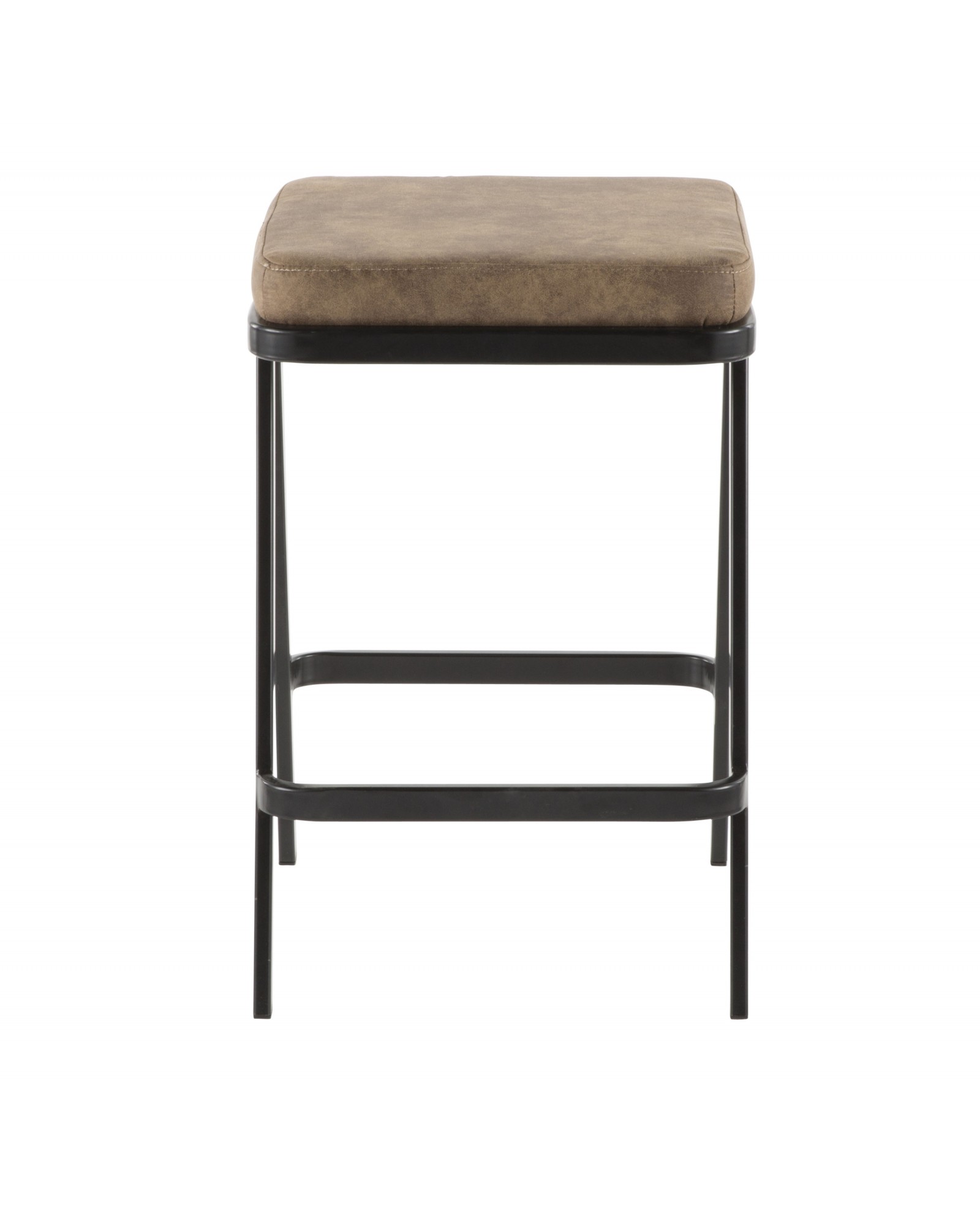 Seven Industrial Counter Stool in Black Metal and Brown Cowboy Fabric