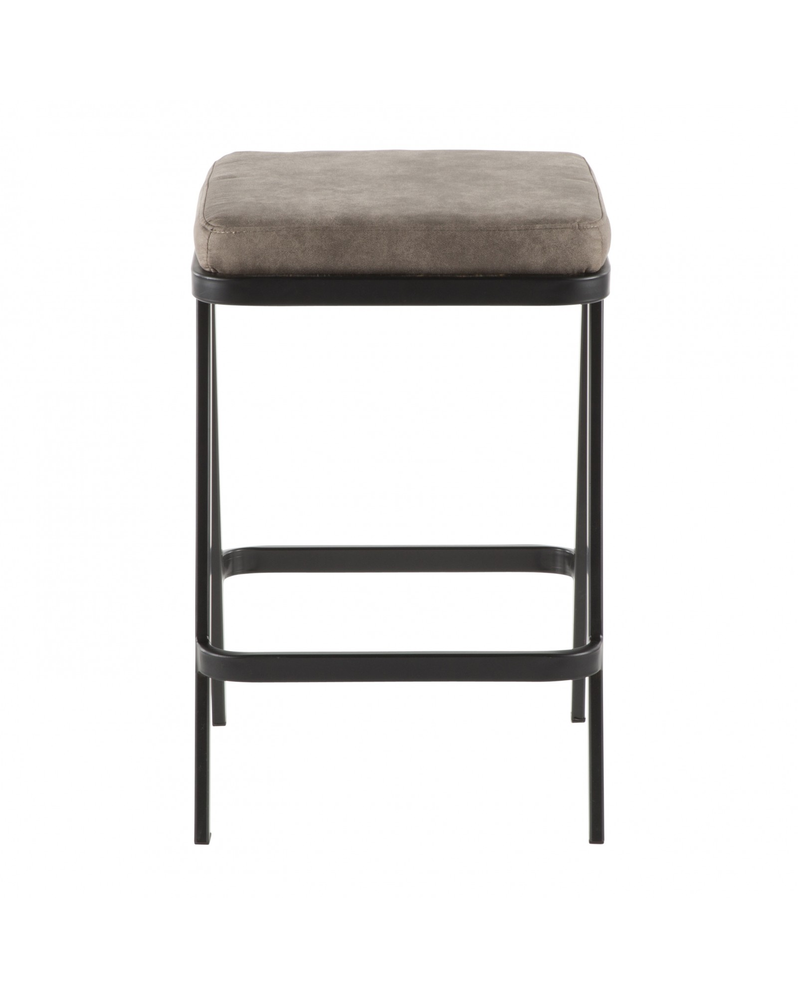 Seven Industrial Counter Stool in Black Metal and Grey Cowboy Fabric
