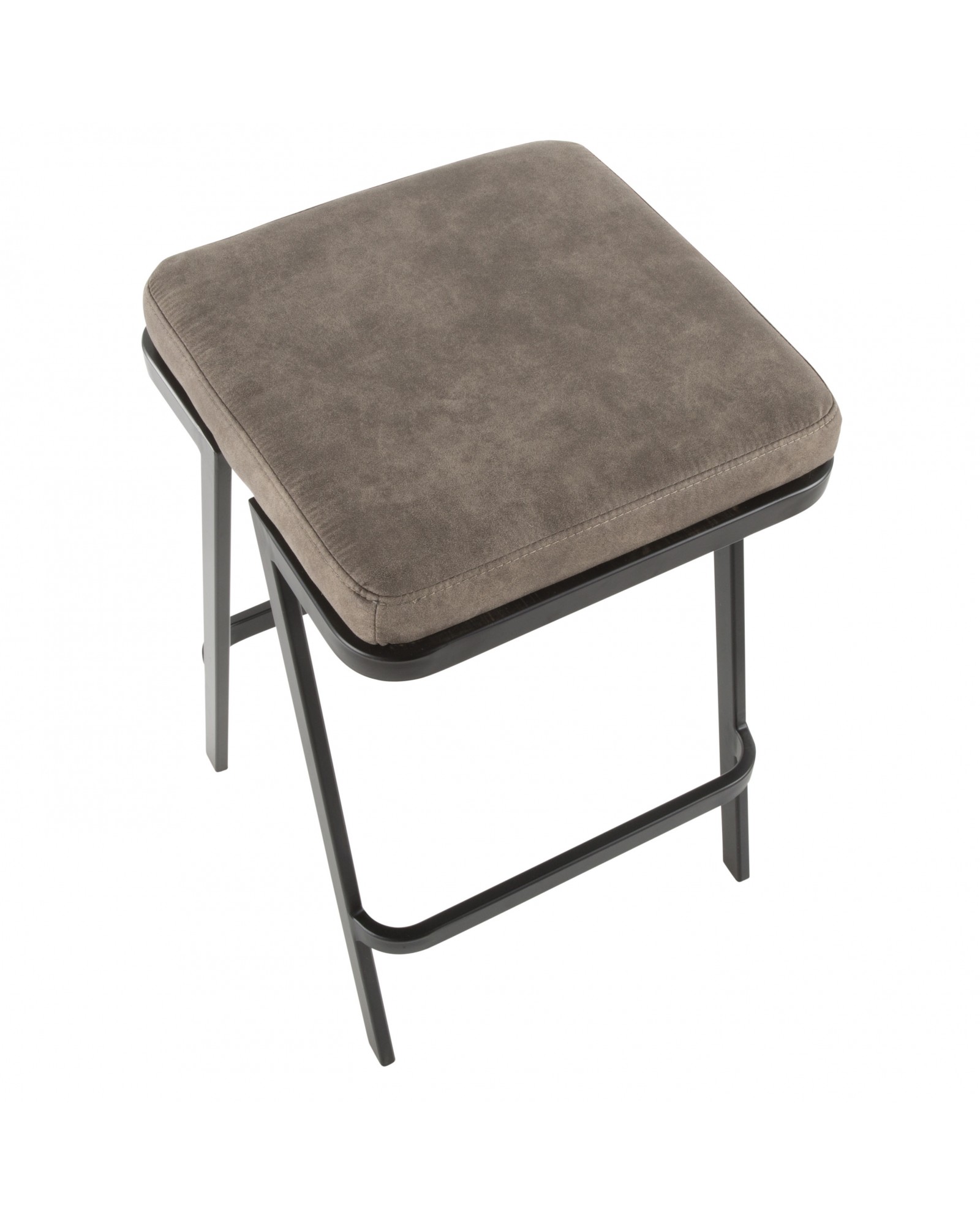 Seven Industrial Counter Stool in Black Metal and Grey Cowboy Fabric