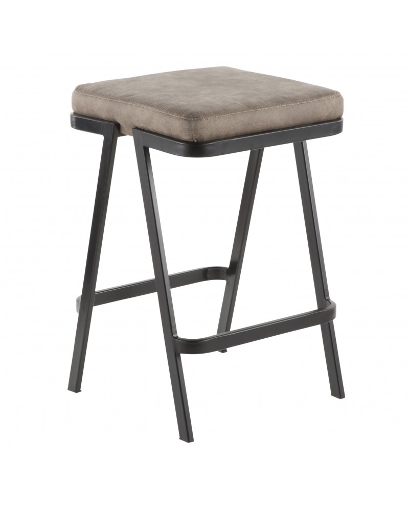 Seven Industrial Counter Stool in Black Metal and Grey Cowboy Fabric