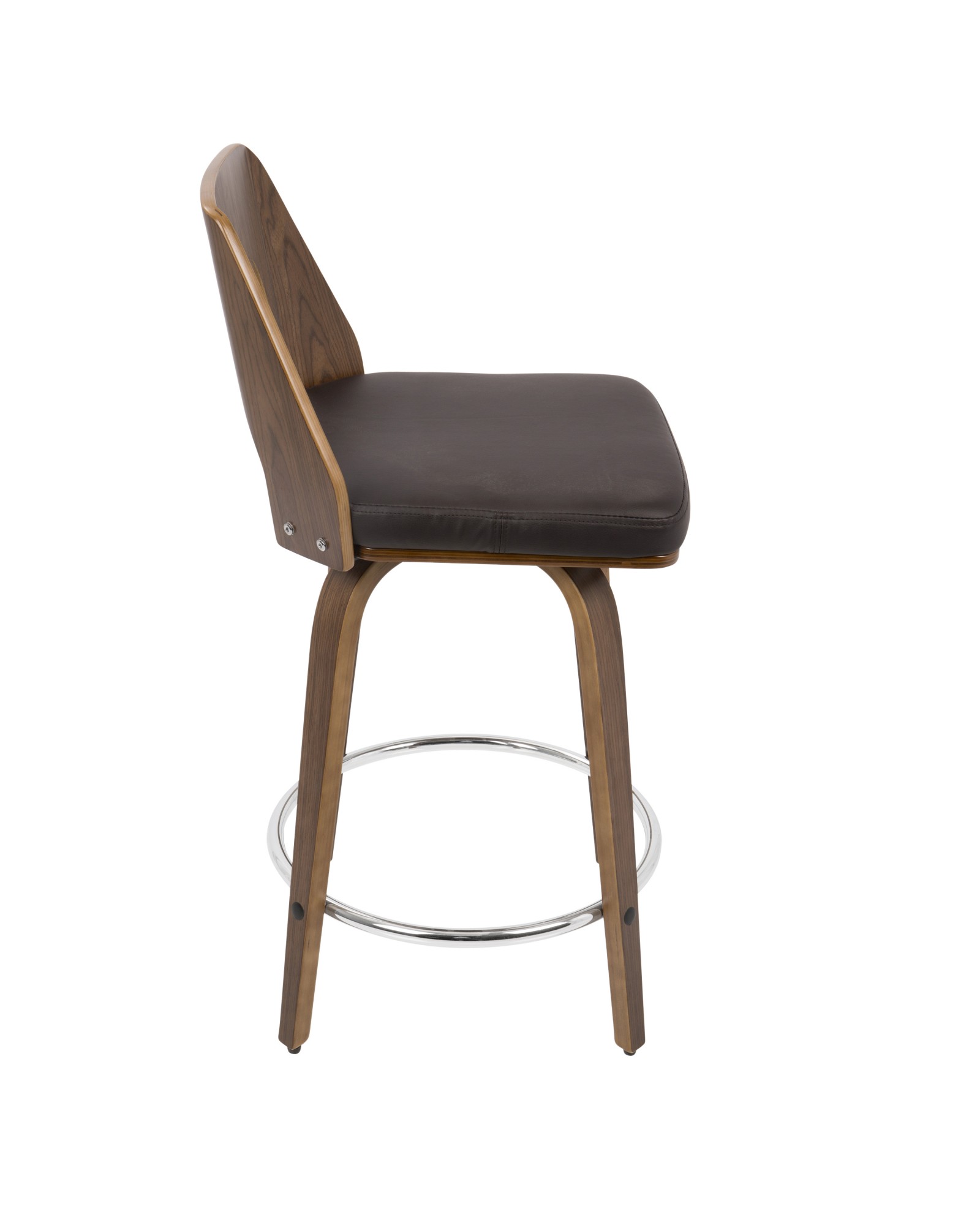 Trilogy Mid-Century Modern Counter Stool in Walnut and Brown Faux Leather