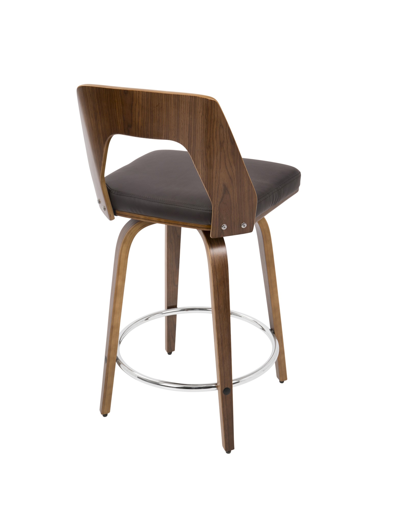 Trilogy Mid-Century Modern Counter Stool in Walnut and Brown Faux Leather