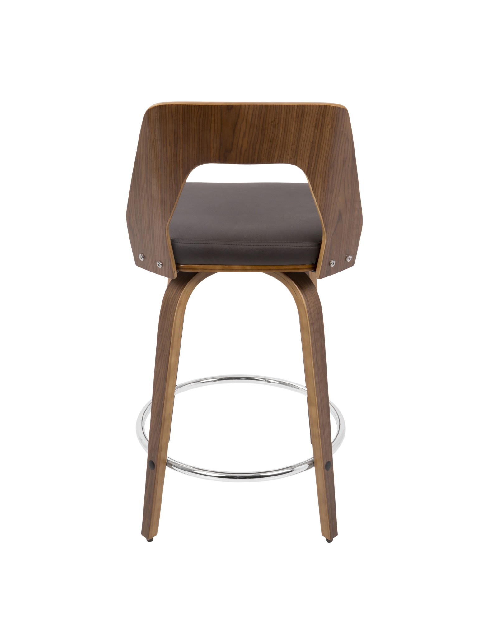 Trilogy Mid-Century Modern Counter Stool in Walnut and Brown Faux Leather