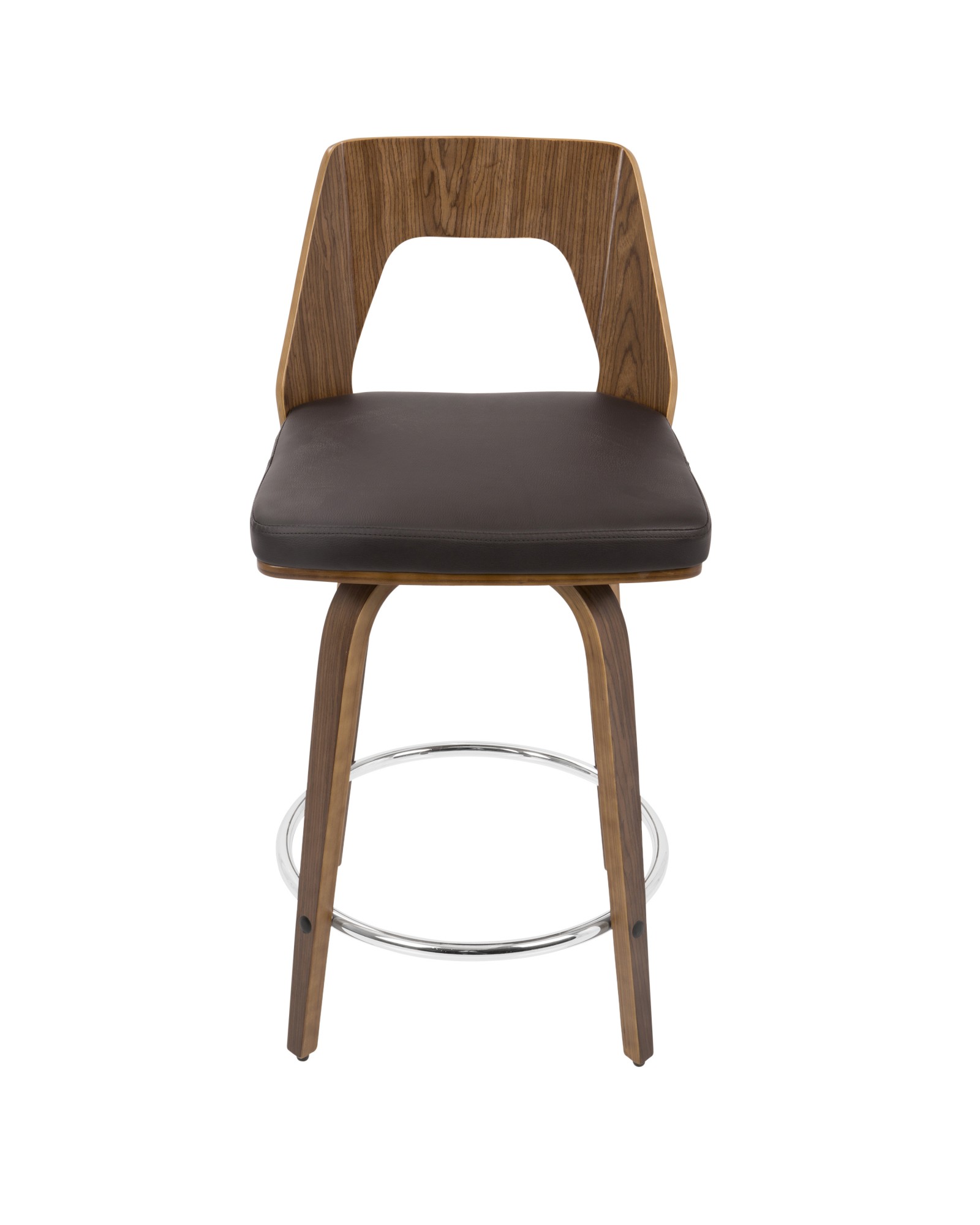 Trilogy Mid-Century Modern Counter Stool in Walnut and Brown Faux Leather