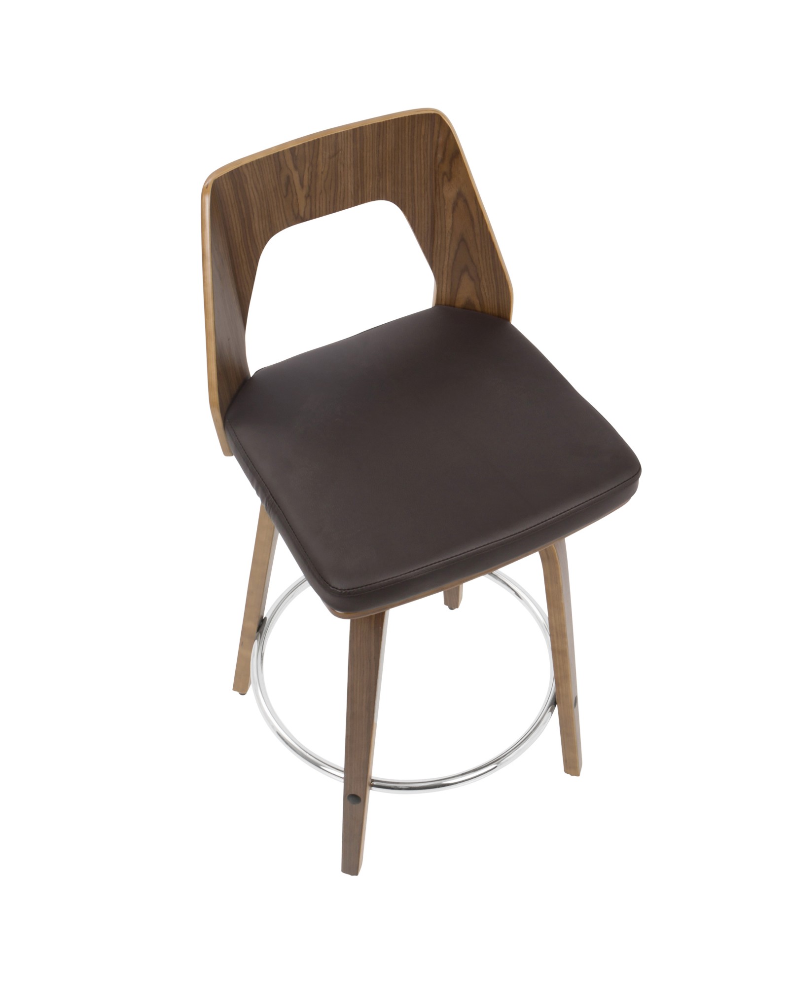 Trilogy Mid-Century Modern Counter Stool in Walnut and Brown Faux Leather