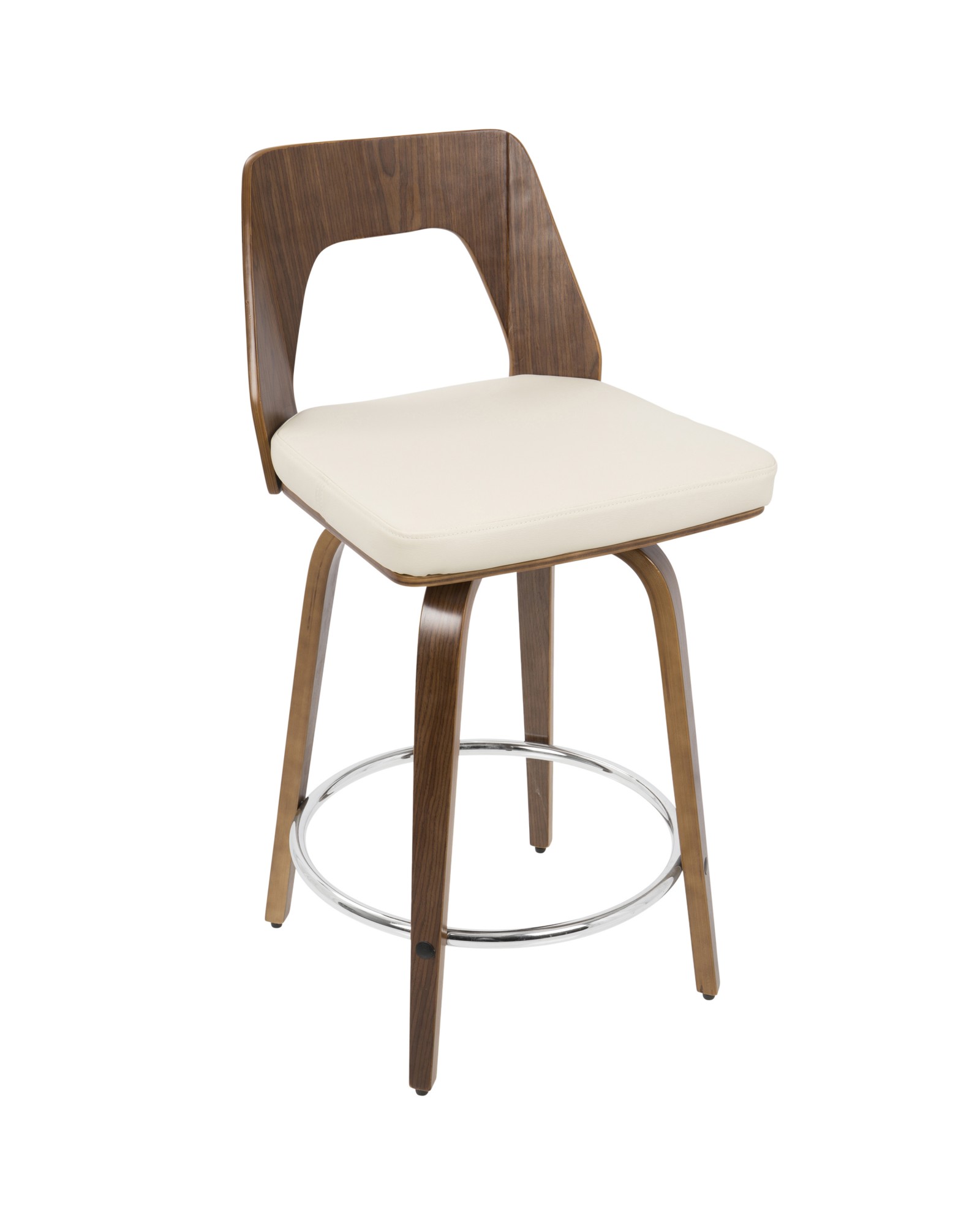 Trilogy Mid-Century Modern Counter Stool in Walnut and Cream Faux Leather