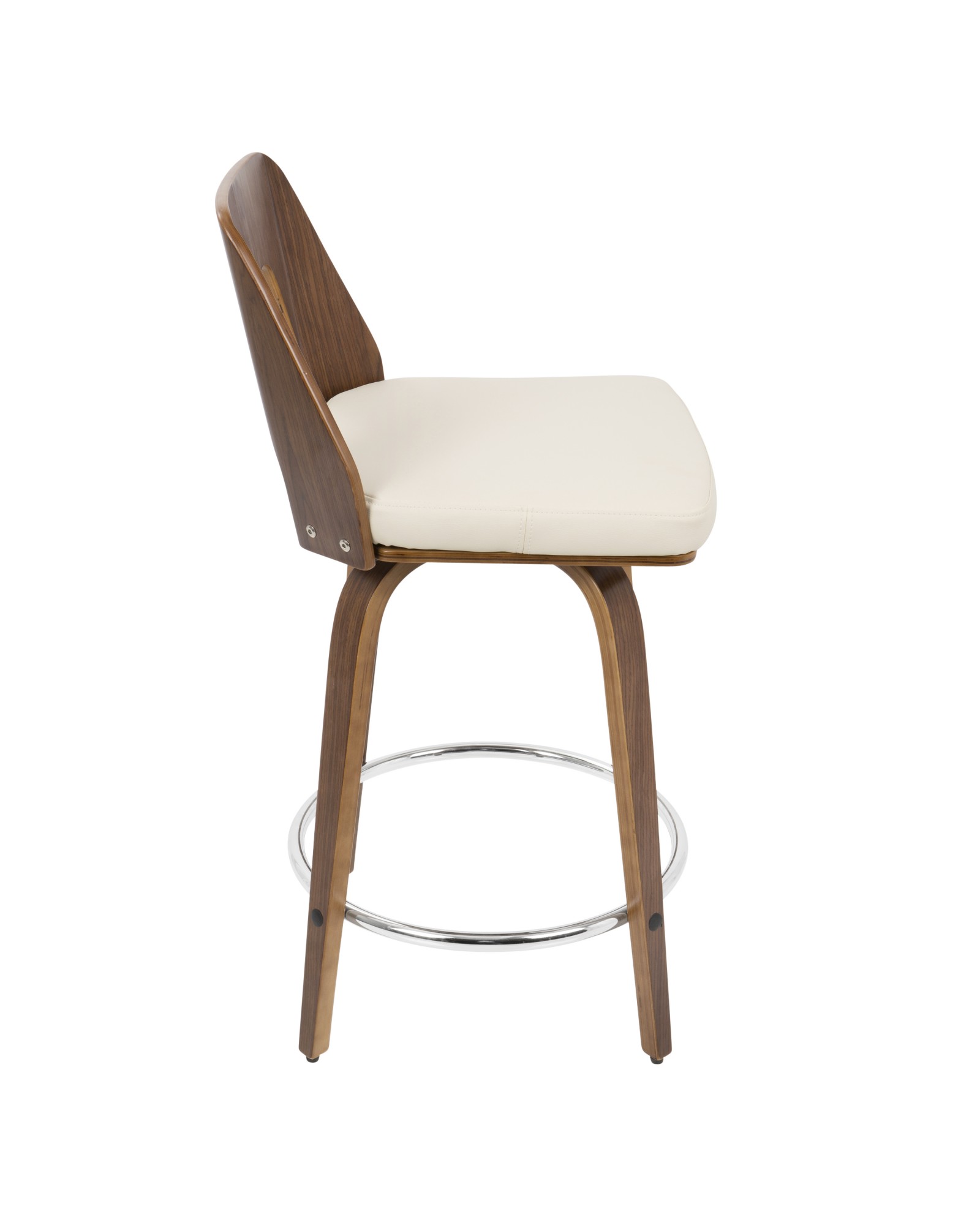 Trilogy Mid-Century Modern Counter Stool in Walnut and Cream Faux Leather