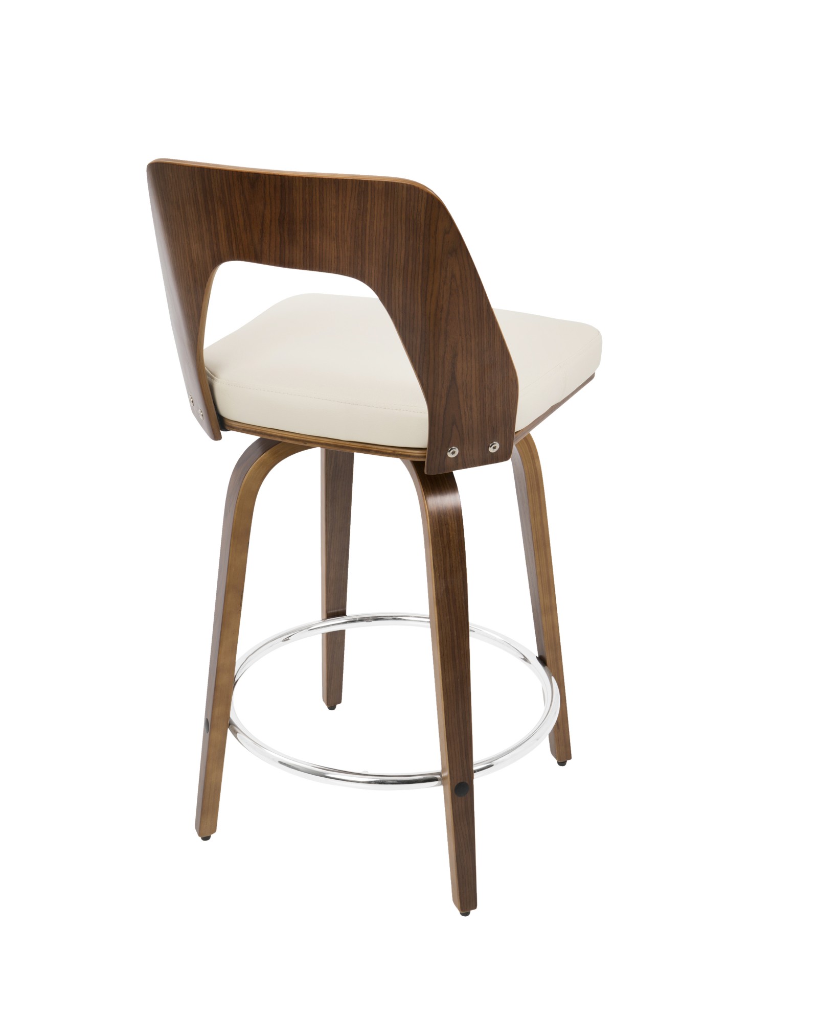 Trilogy Mid-Century Modern Counter Stool in Walnut and Cream Faux Leather