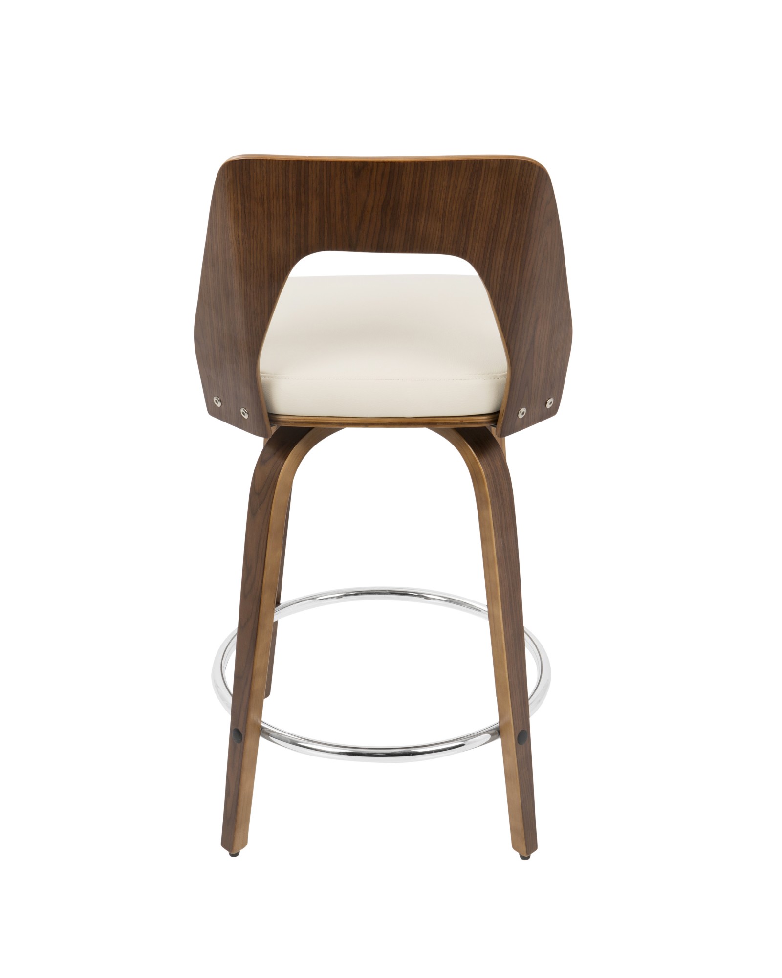 Trilogy Mid-Century Modern Counter Stool in Walnut and Cream Faux Leather