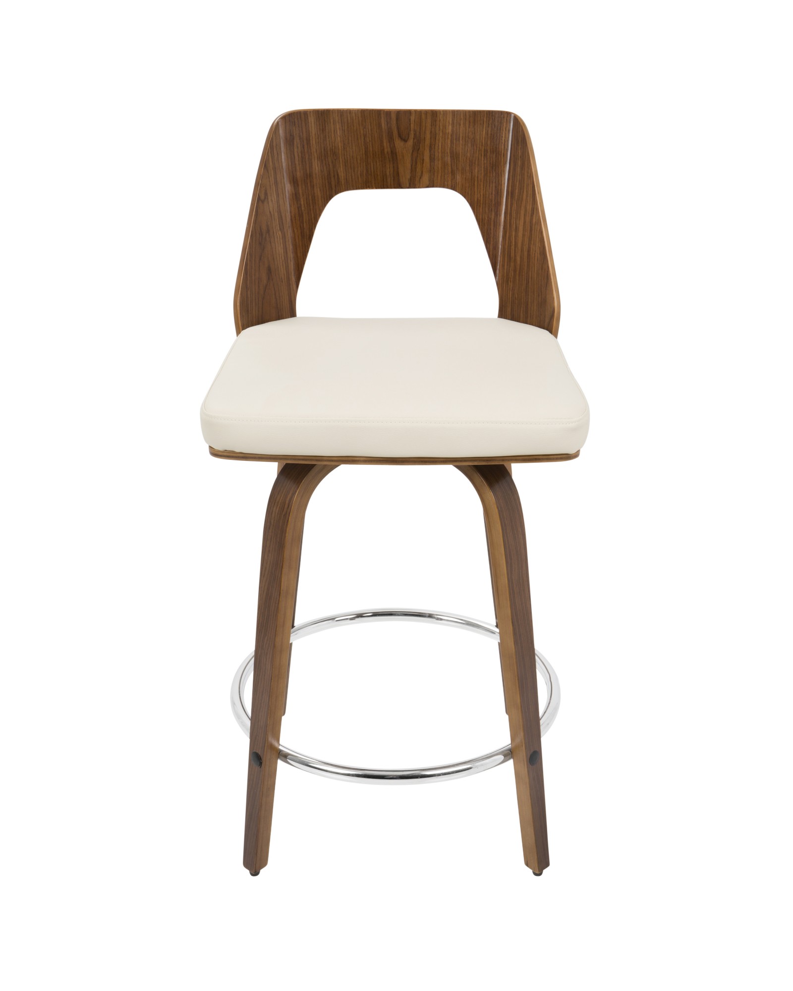 Trilogy Mid-Century Modern Counter Stool in Walnut and Cream Faux Leather