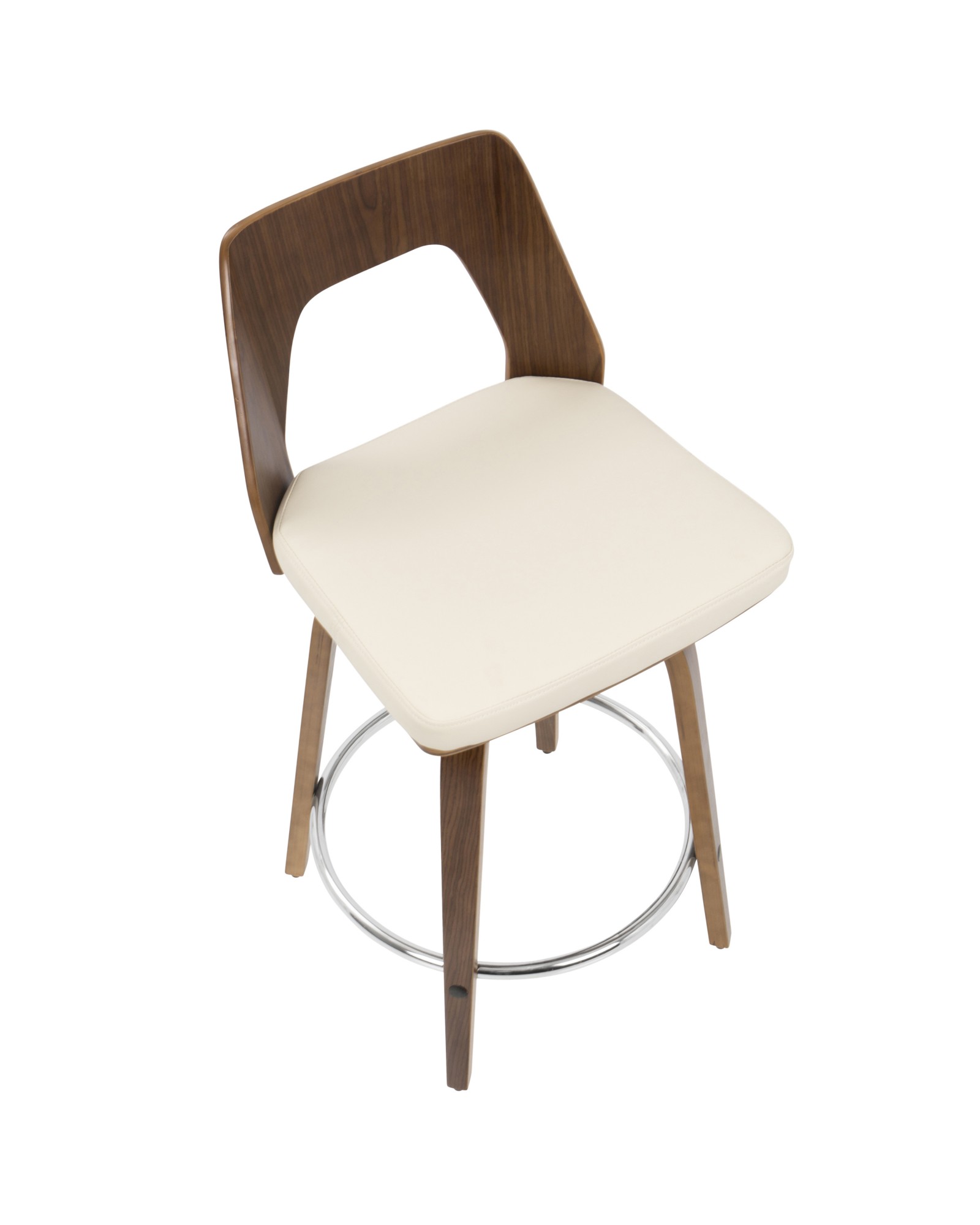 Trilogy Mid-Century Modern Counter Stool in Walnut and Cream Faux Leather