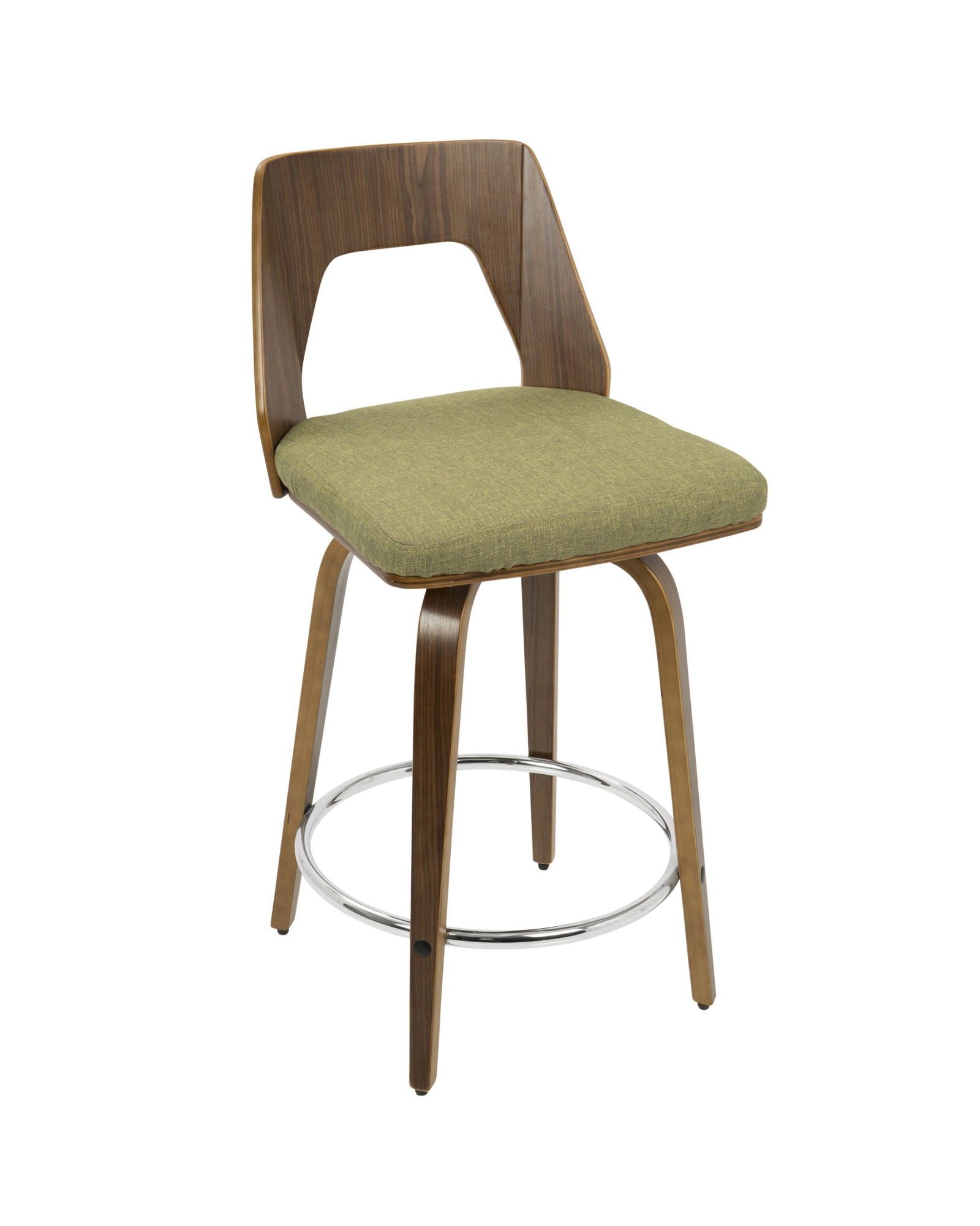 Trilogy Mid-Century Modern Counter Stool in Walnut and Green Fabric