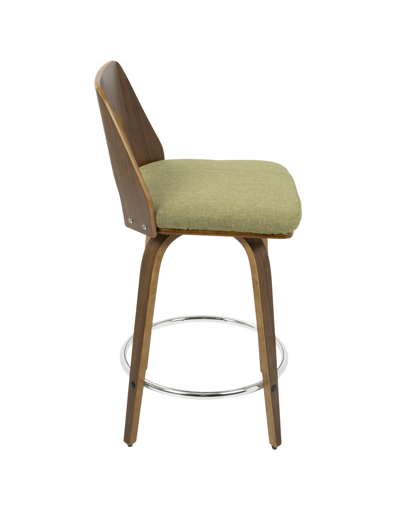 Trilogy Mid-Century Modern Counter Stool in Walnut and Green Fabric