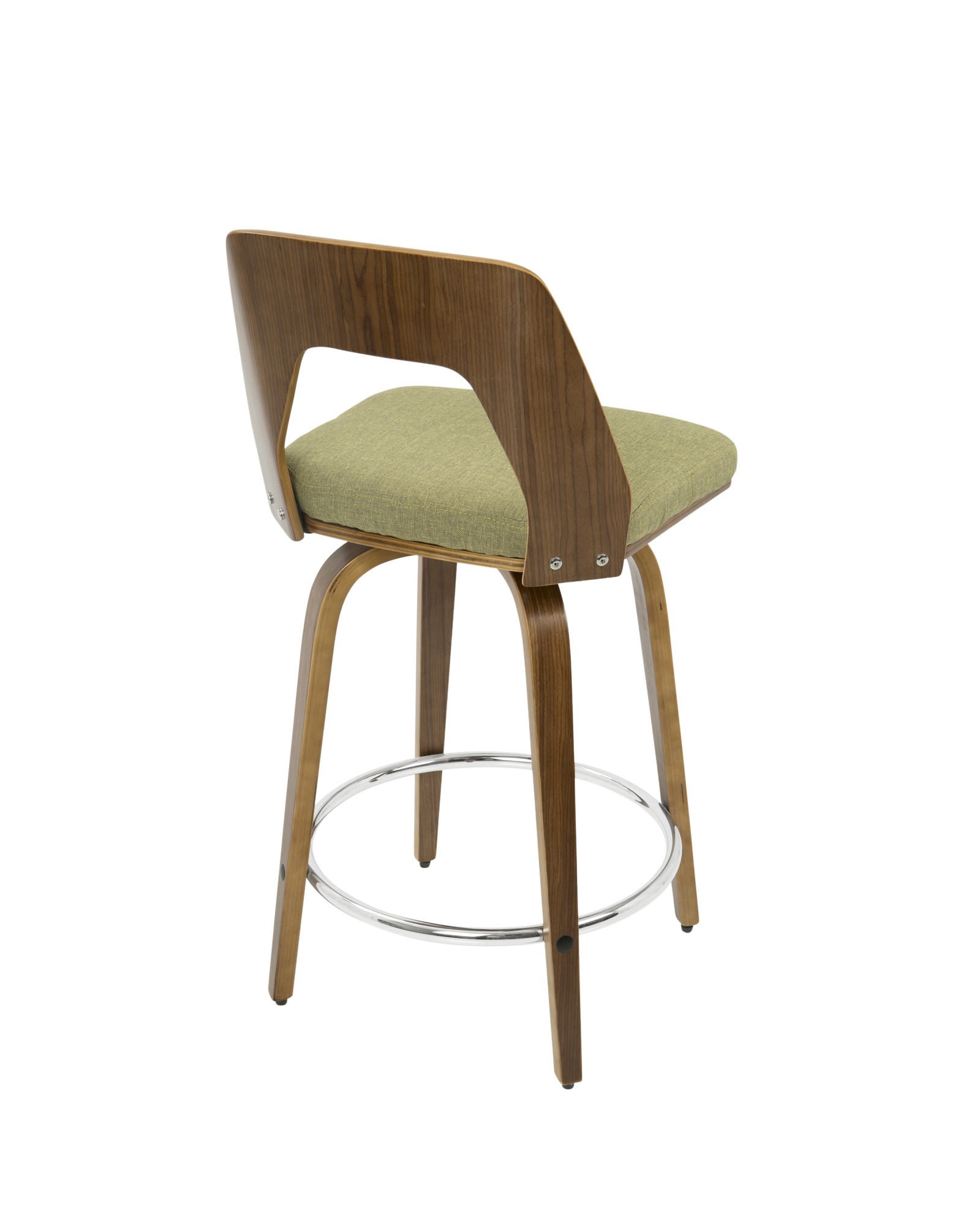 Trilogy Mid-Century Modern Counter Stool in Walnut and Green Fabric