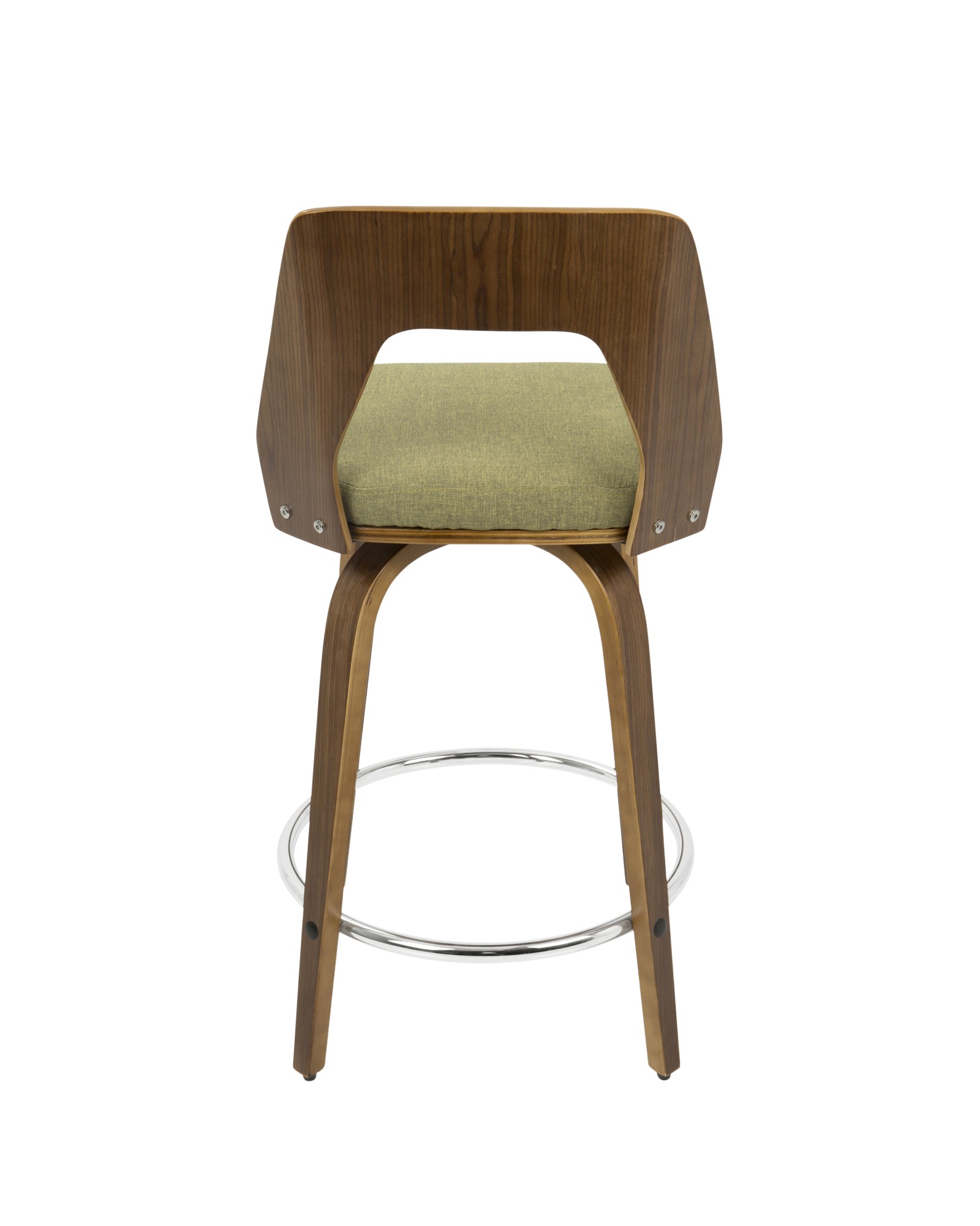 Trilogy Mid-Century Modern Counter Stool in Walnut and Green Fabric