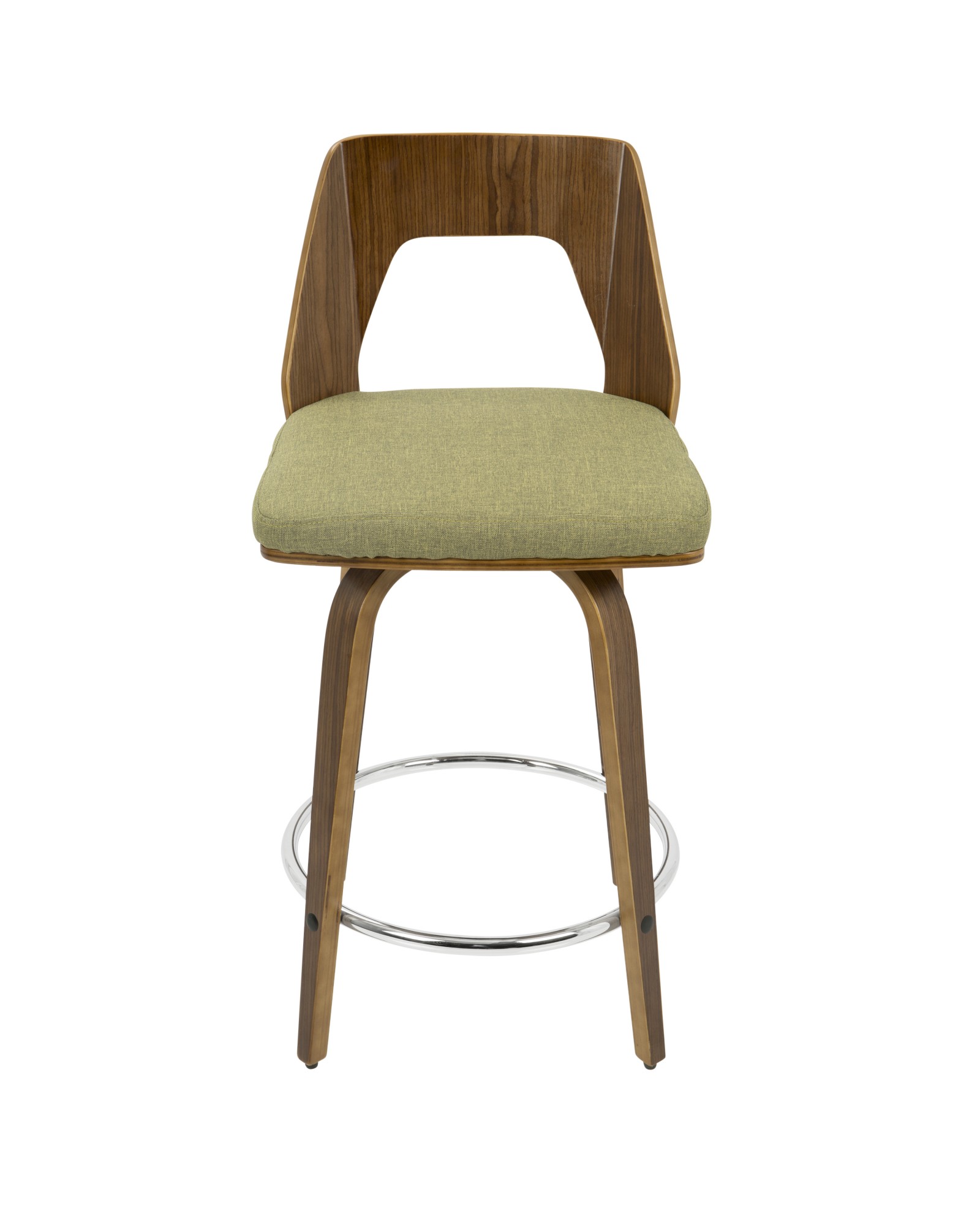 Trilogy Mid-Century Modern Counter Stool in Walnut and Green Fabric