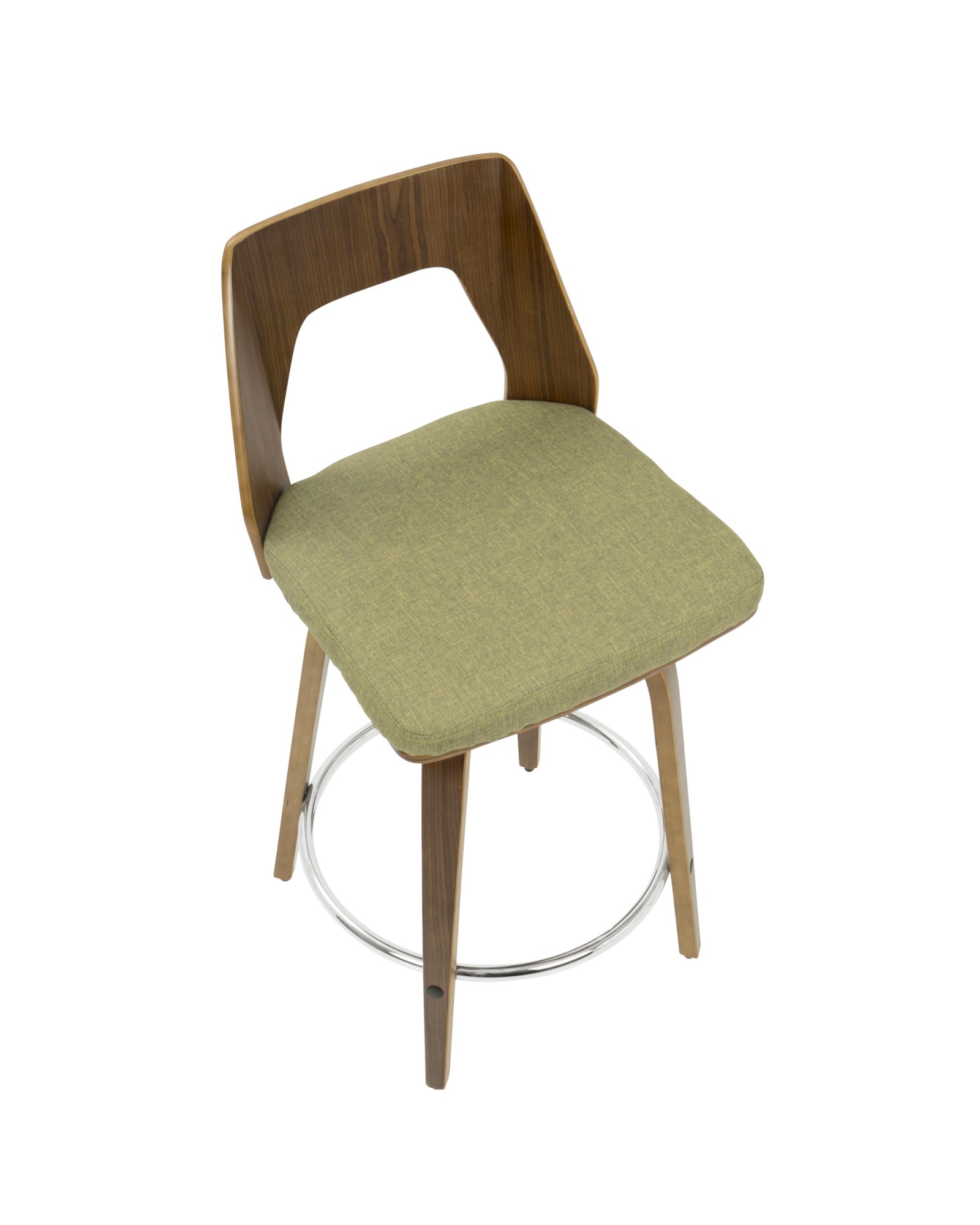 Trilogy Mid-Century Modern Counter Stool in Walnut and Green Fabric