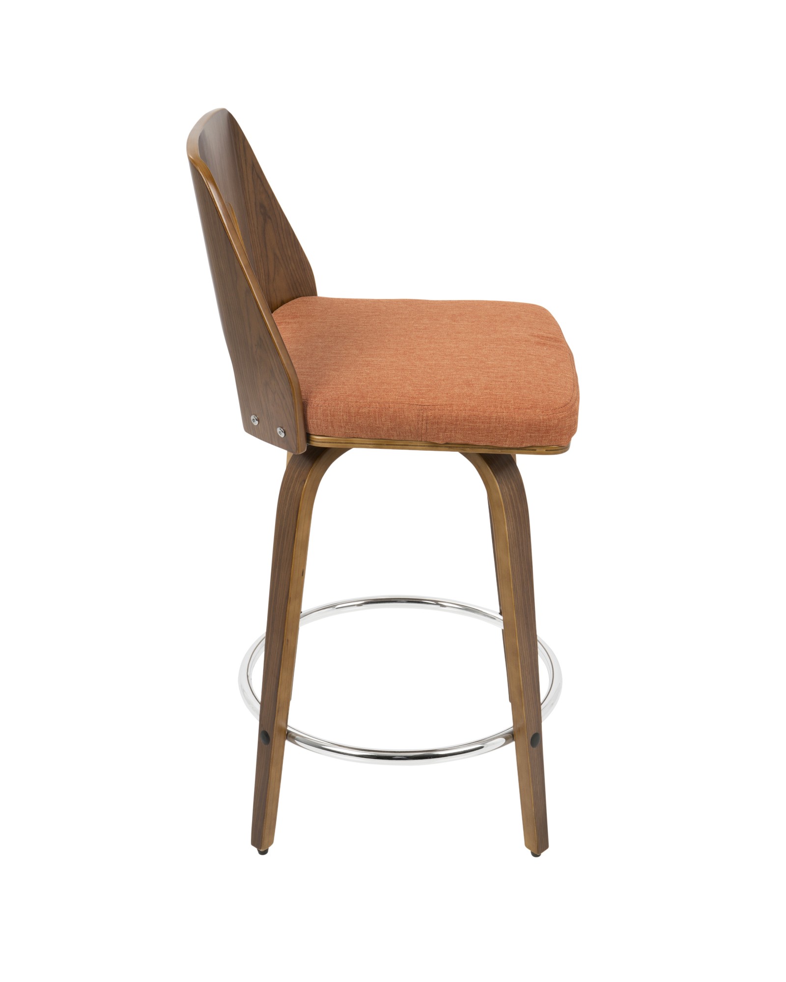 Trilogy Mid-Century Modern Counter Stool in Walnut and Orange Fabric