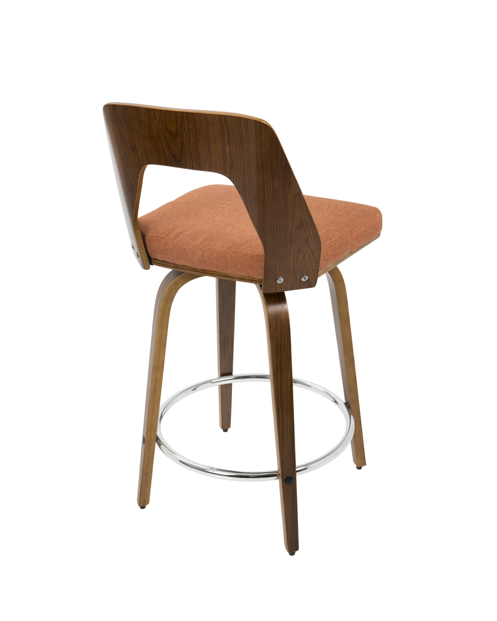 Trilogy Mid-Century Modern Counter Stool in Walnut and Orange Fabric