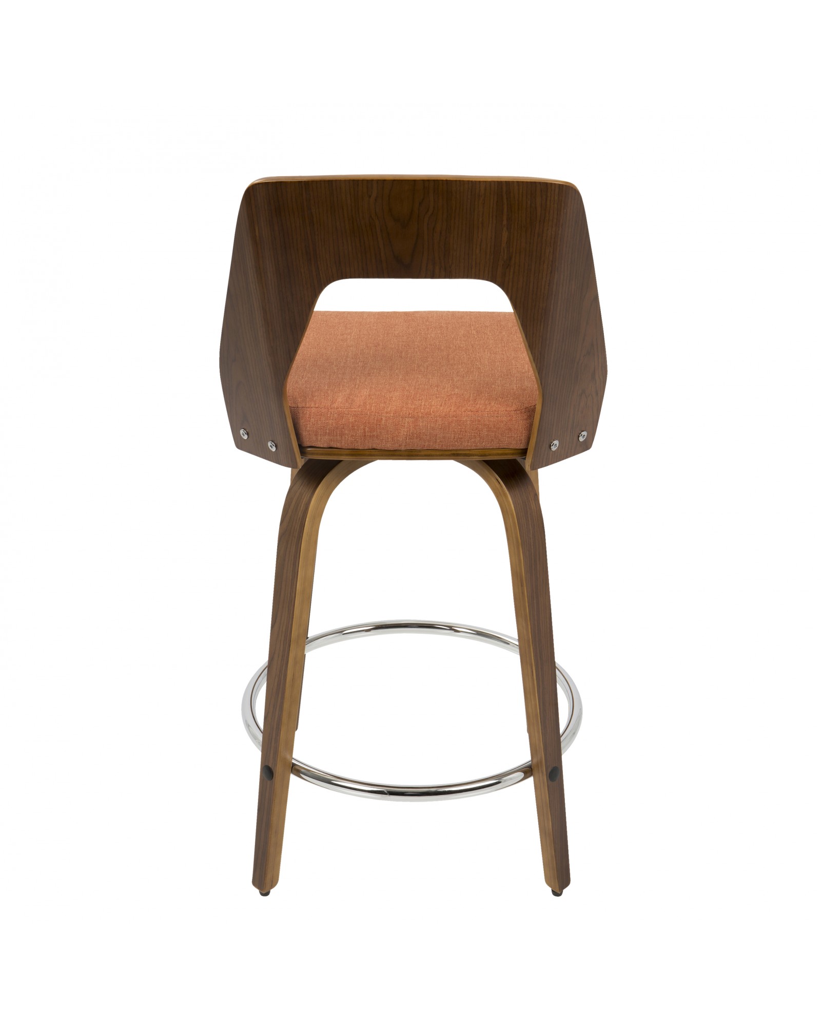 Trilogy Mid-Century Modern Counter Stool in Walnut and Orange Fabric