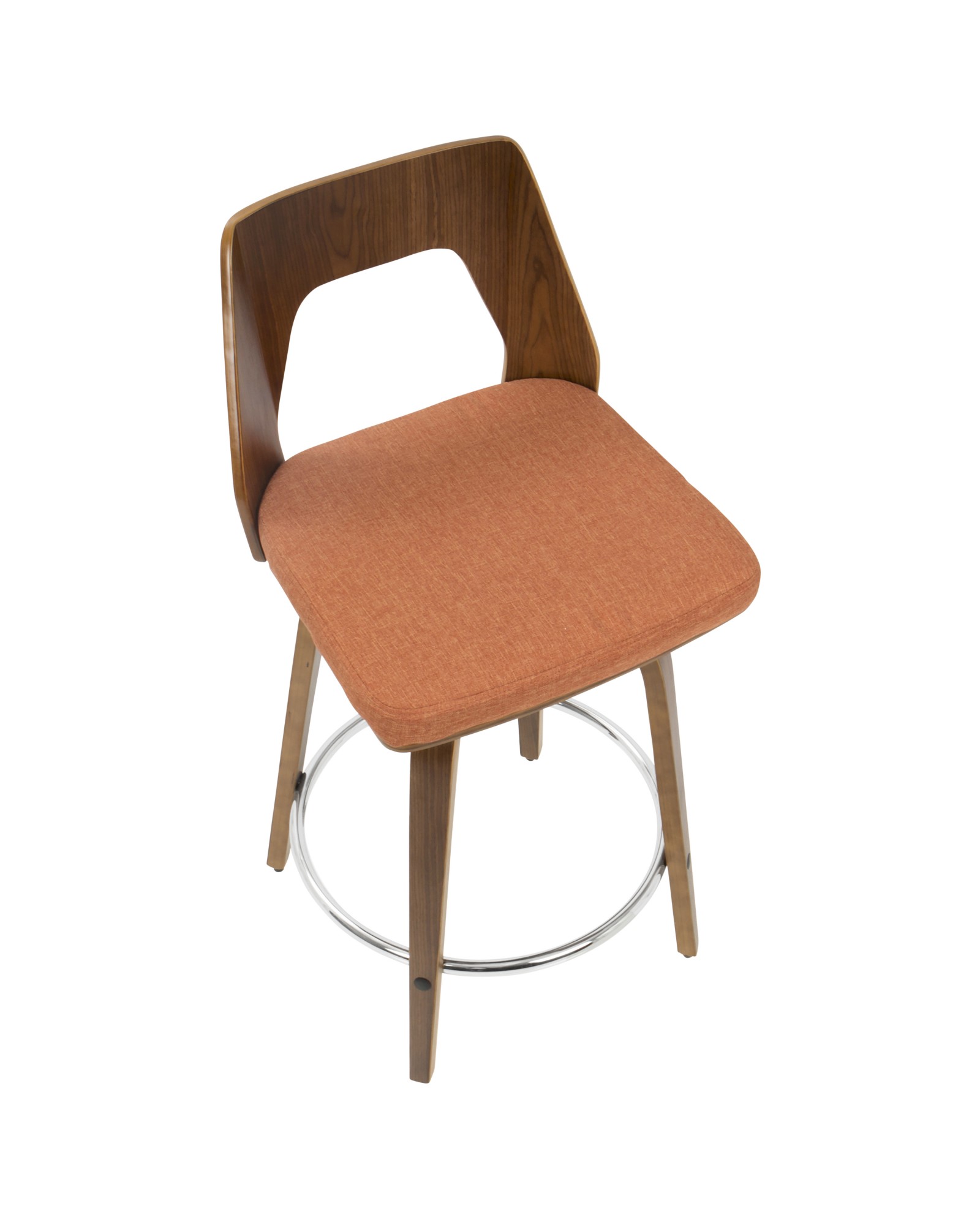 Trilogy Mid-Century Modern Counter Stool in Walnut and Orange Fabric