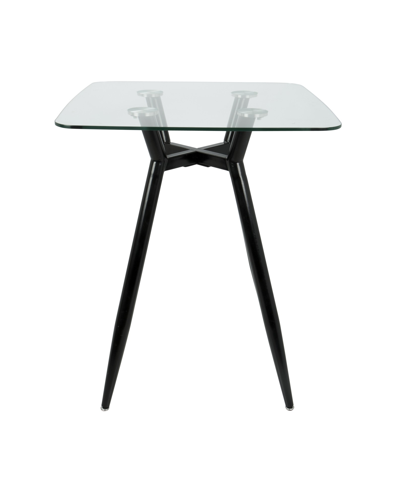 Clara Mid-Century Modern Square Counter Table with Black Metal Legs and Clear Glass Top