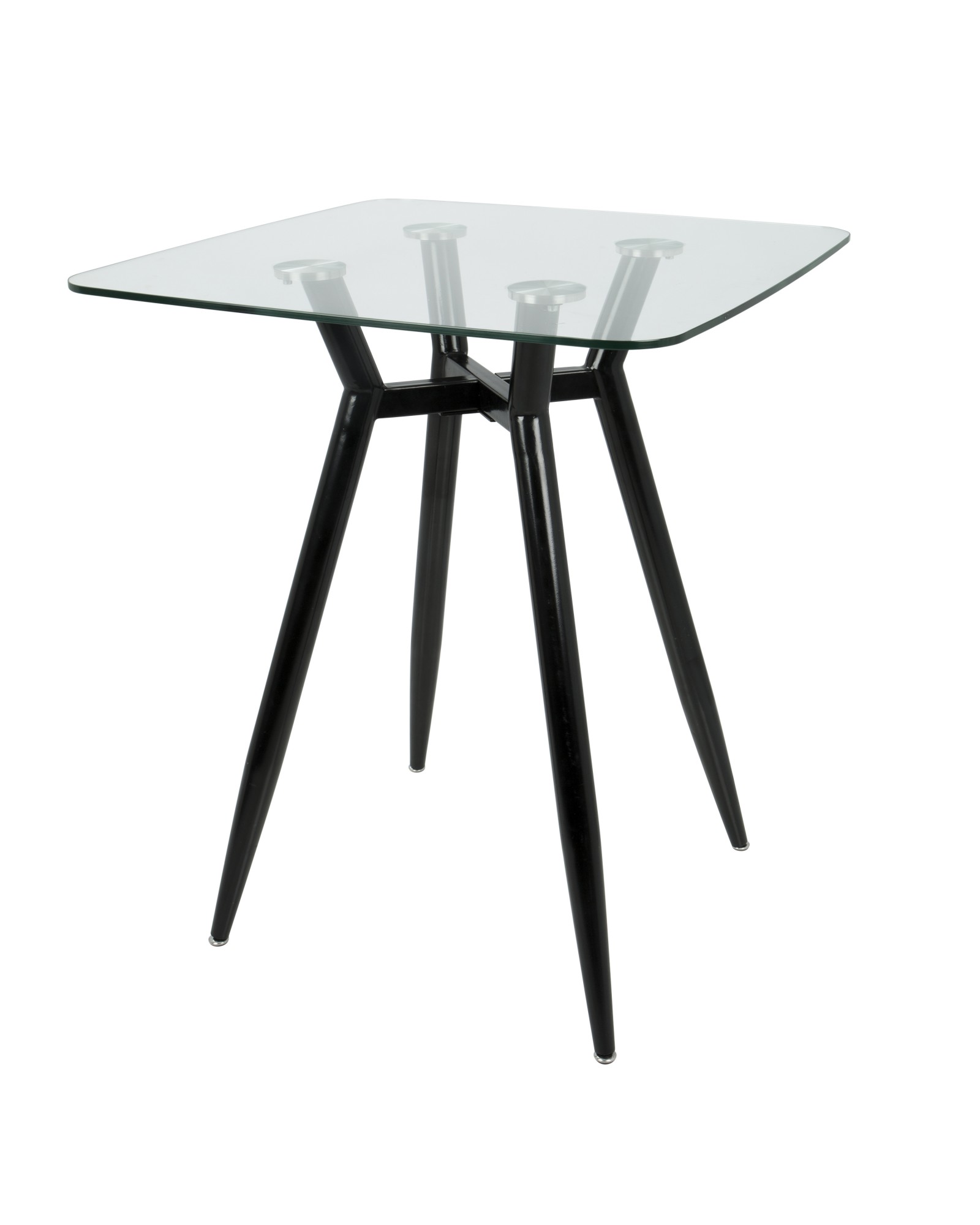 Clara Mid-Century Modern Square Counter Table with Black Metal Legs and Clear Glass Top