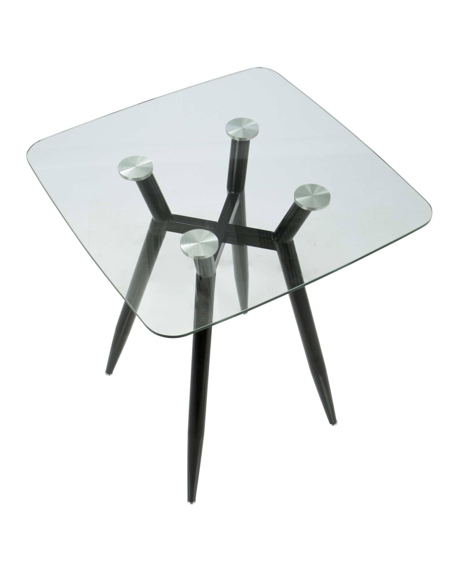 Clara Mid-Century Modern Square Counter Table with Black Metal Legs and Clear Glass Top