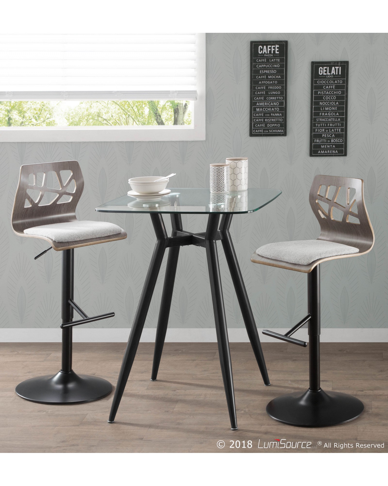 Clara Mid-Century Modern Square Counter Table with Black Metal Legs and Clear Glass Top