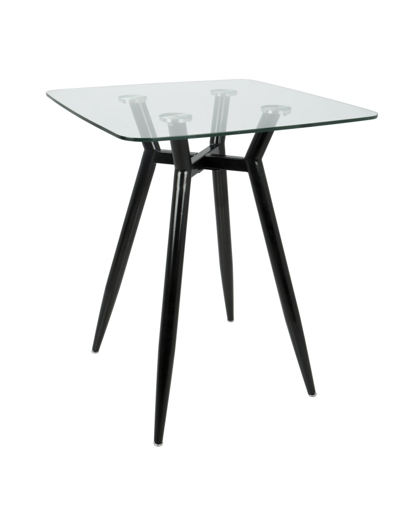 Clara Mid-Century Modern Square Counter Table with Black Metal Legs and Clear Glass Top