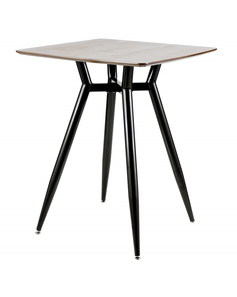 Clara Mid-Century Modern Square Counter Table with Black Metal Legs and Walnut Wood Top