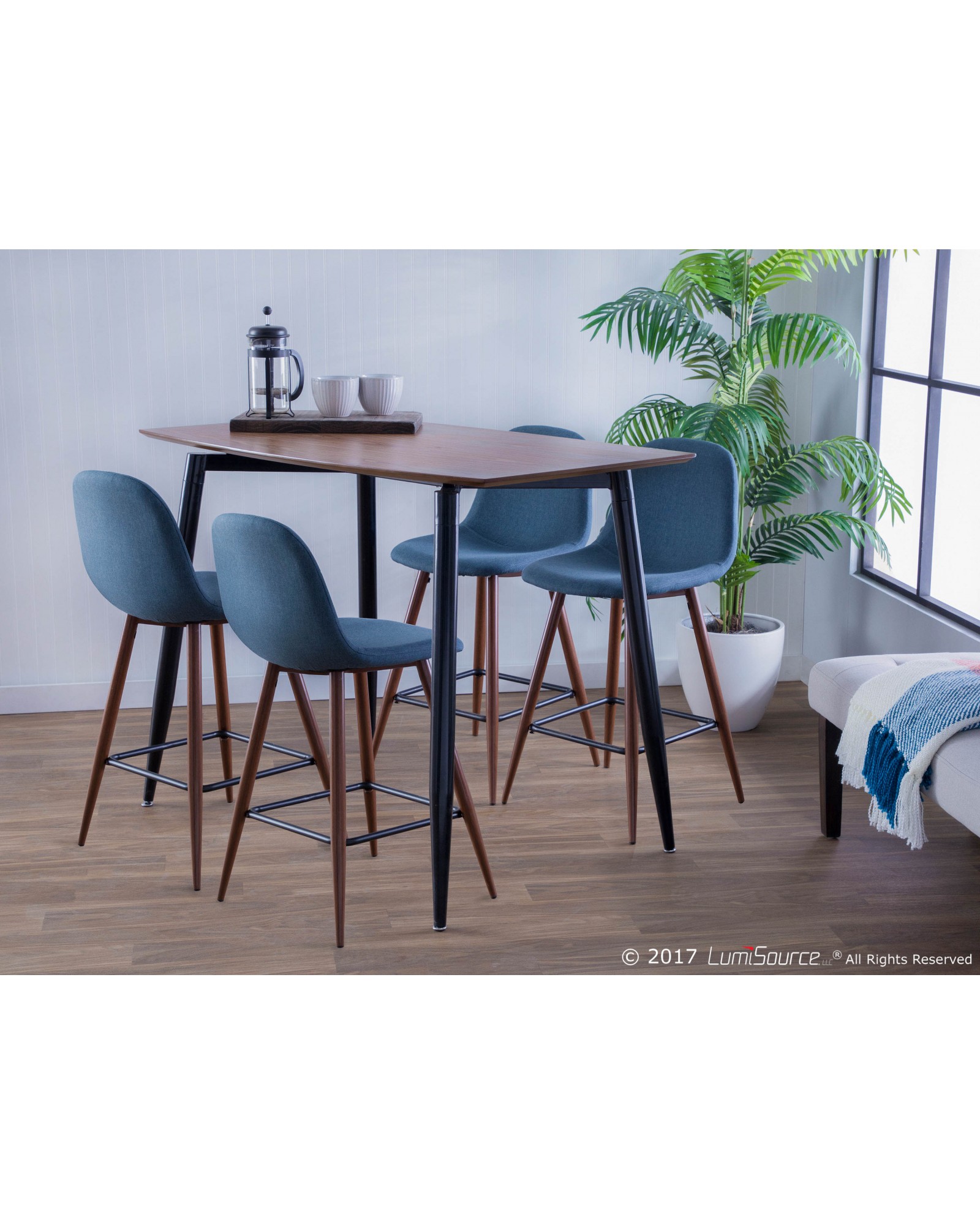 Clara Mid-Century Modern Counter Table with Black Metal Legs and Walnut Wood Top