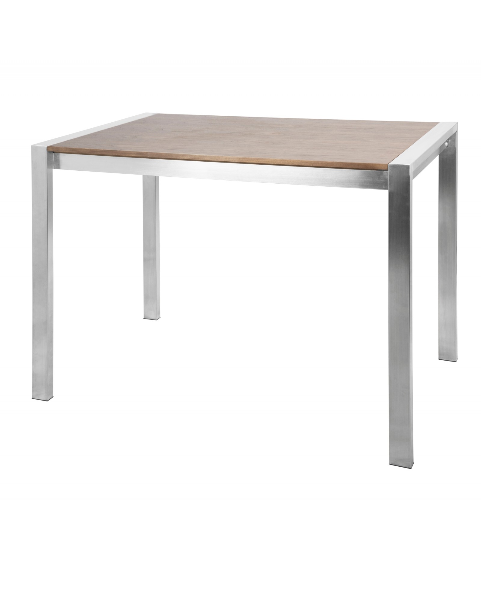 Fuji Contemporary Counter Table in Brushed Stainless Steel and Walnut Wood
