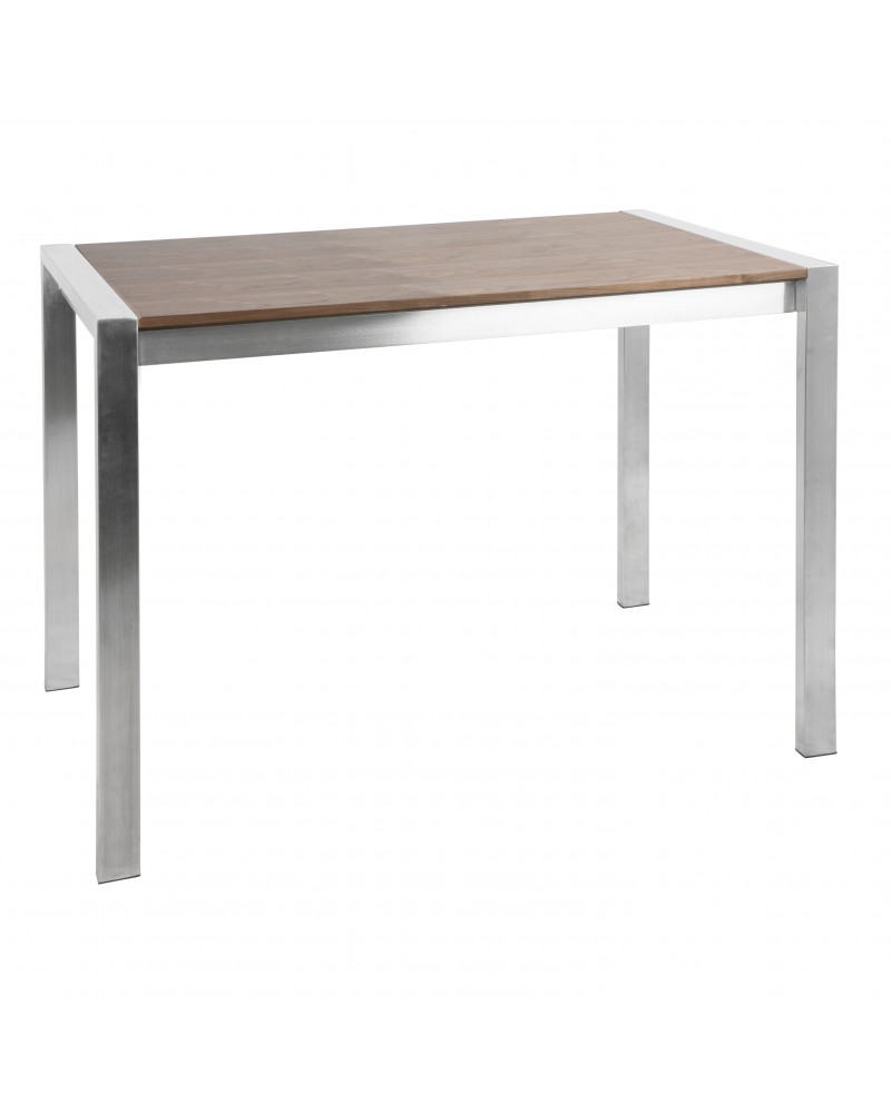 Fuji Contemporary Counter Table in Brushed Stainless Steel and Walnut Wood