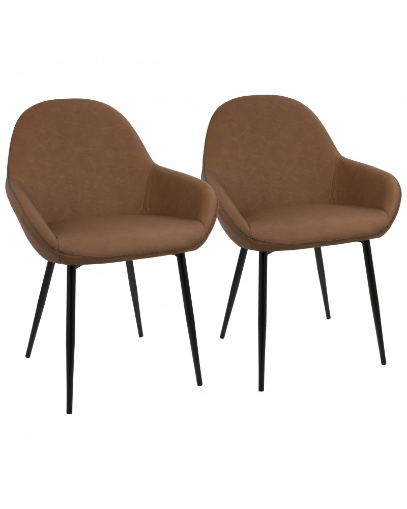 Clubhouse Contemporary Dining Chair in Black with Brown Vintage Faux Leather - Set of 2