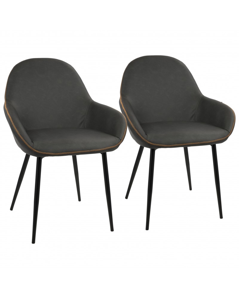 Clubhouse Contemporary Dining Chair in Black with Grey Vintage Faux Leather - Set of 2