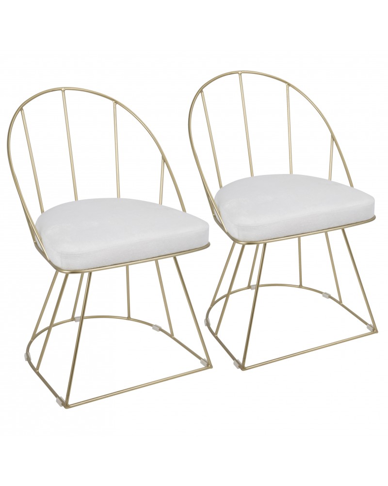 Canary Contemporary-Glam Dining/Accent Chairs in Gold and White Mohair Fabric - Set of 2