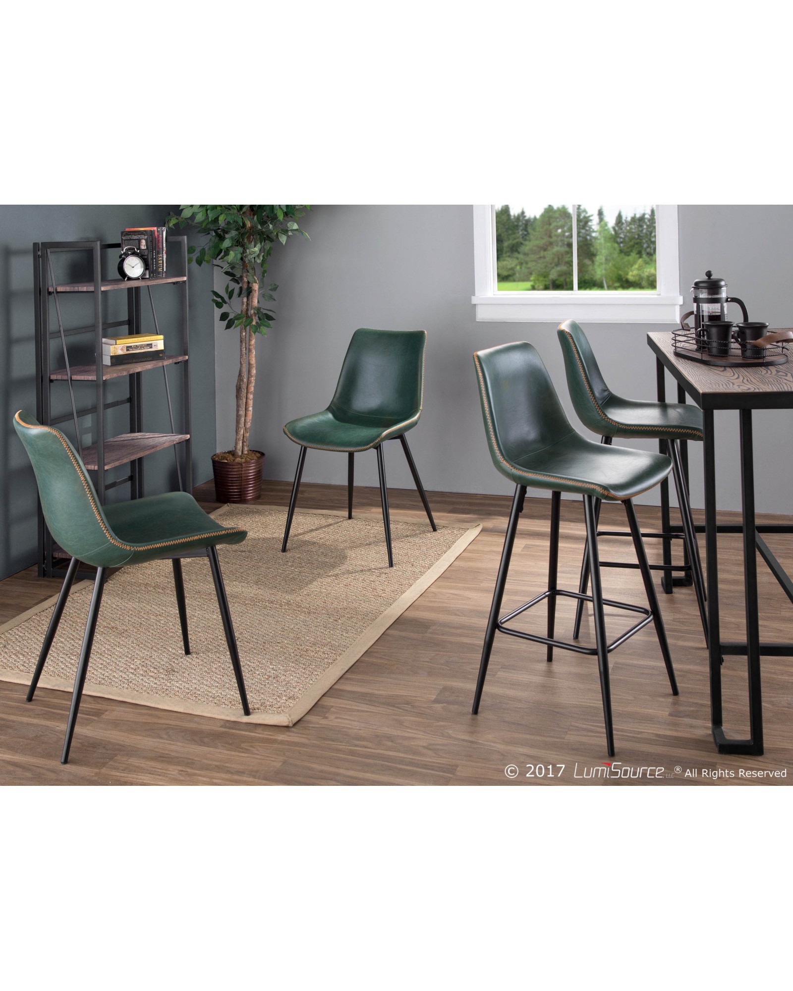 Durango Contemporary Dining Chair in Black with Green Vintage Faux Leather - Set of 2