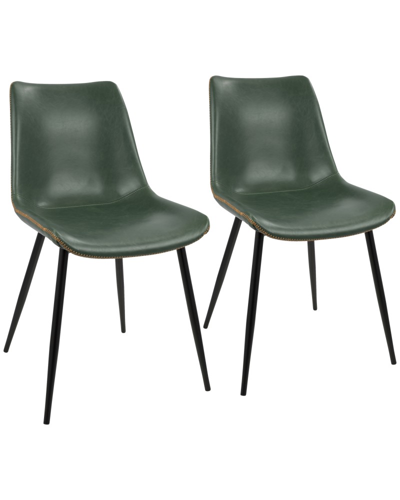 Durango Contemporary Dining Chair in Black with Green Vintage Faux Leather - Set of 2