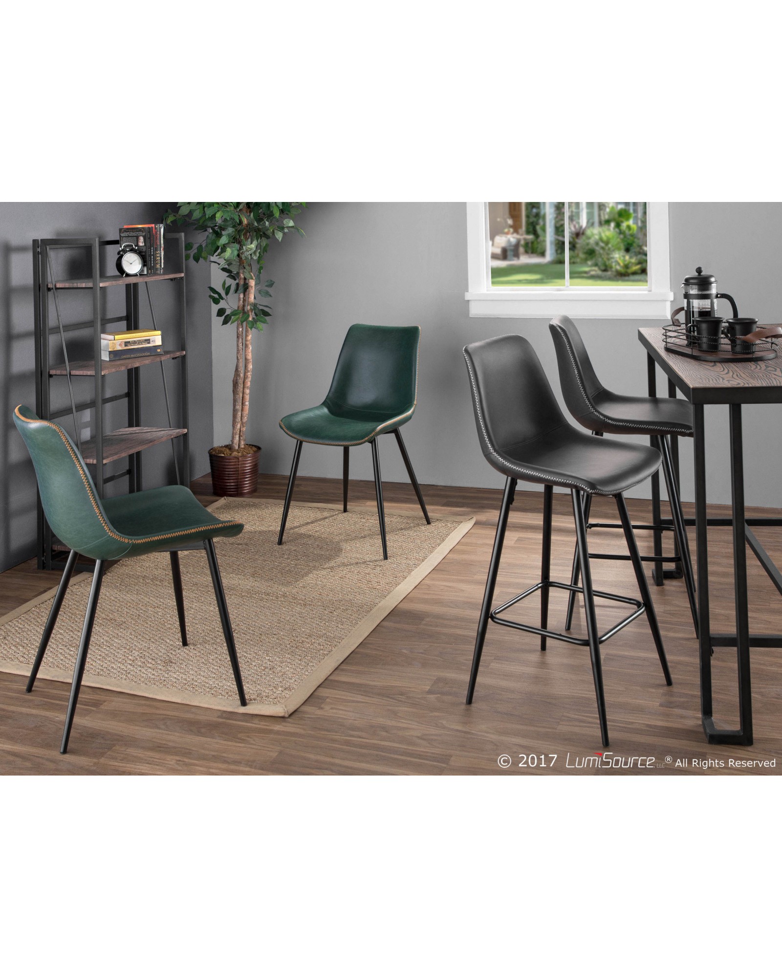 Durango Contemporary Dining Chair in Black with Green Vintage Faux Leather - Set of 2