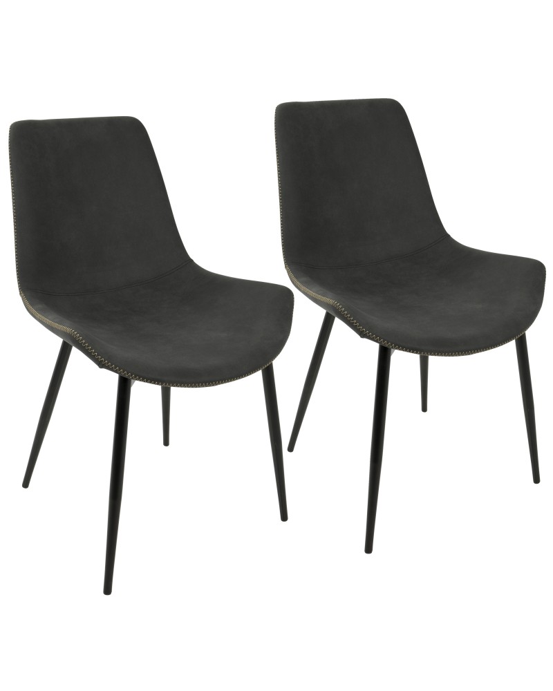 Duke Industrial Dining Chair in Black and Grey Fabric - Set of 2