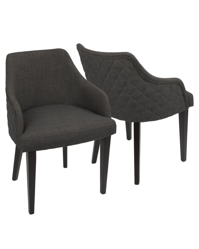 Elliott Contemporary Dining Chair in Espresso with Charcoal Fabric - Set of 2