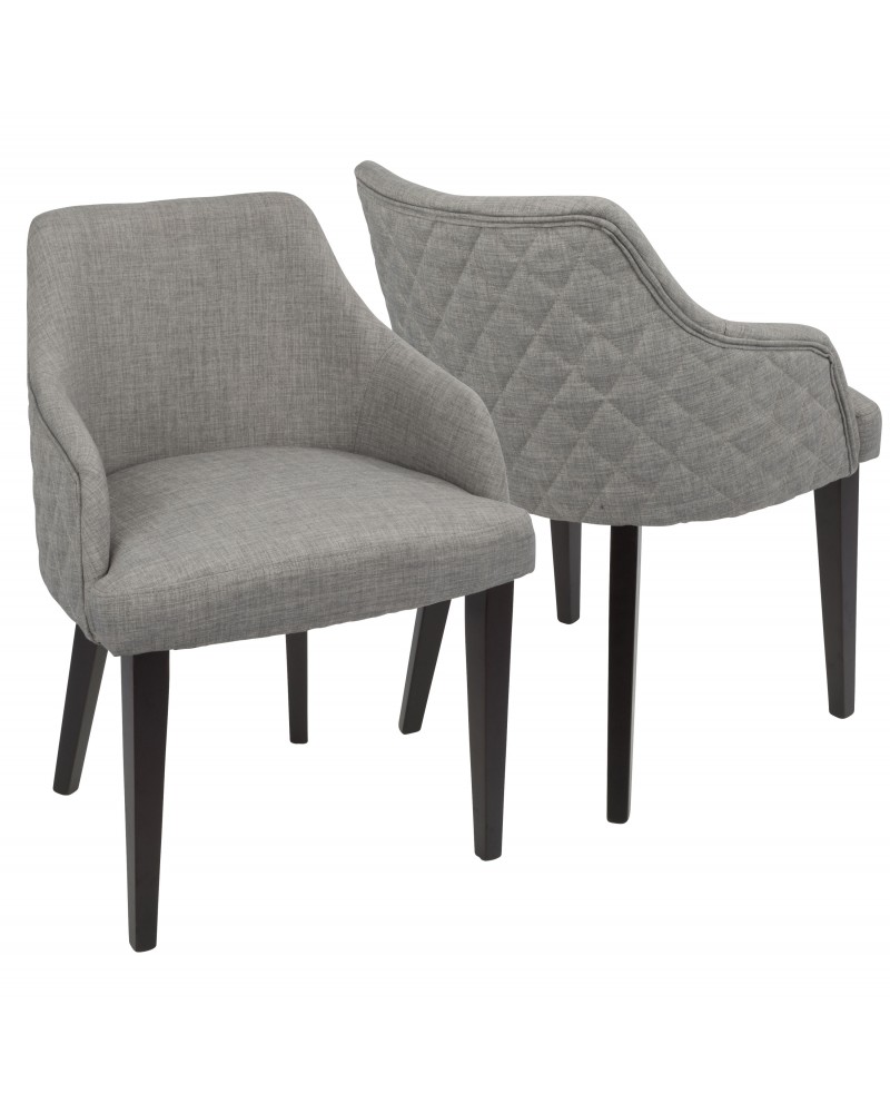 Elliott Contemporary Dining Chair in Espresso with Grey Fabric - Set of 2