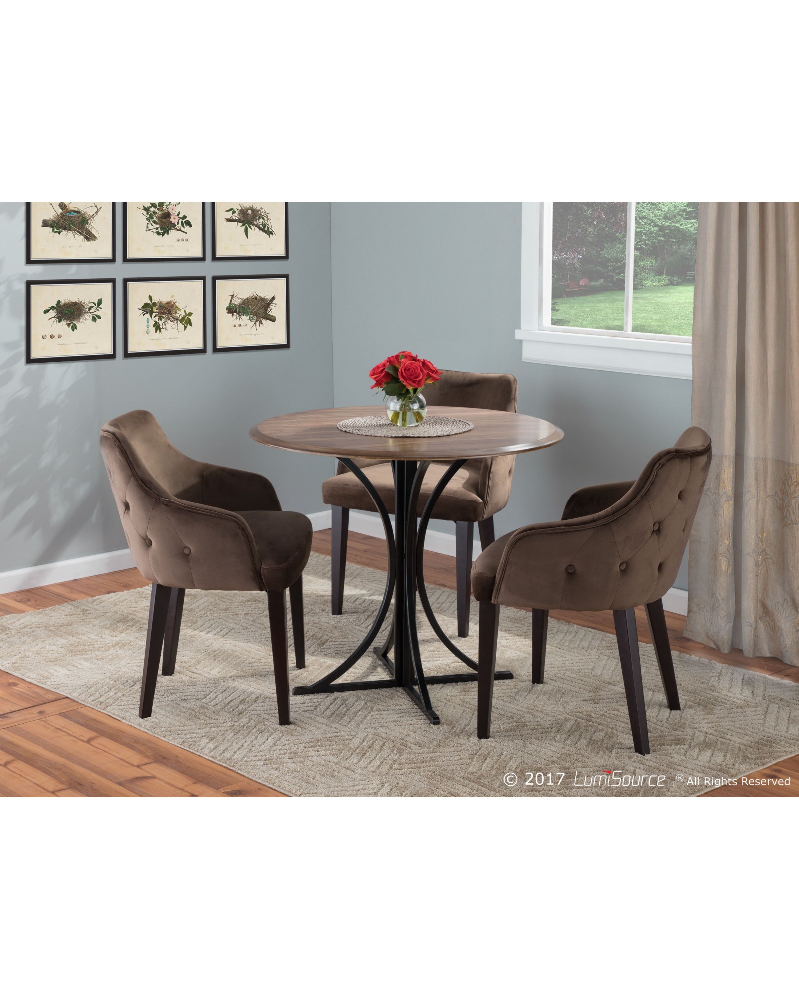 Eliza Contemporary Dining Chair in Espresso with Brown Velvet - Set of 2